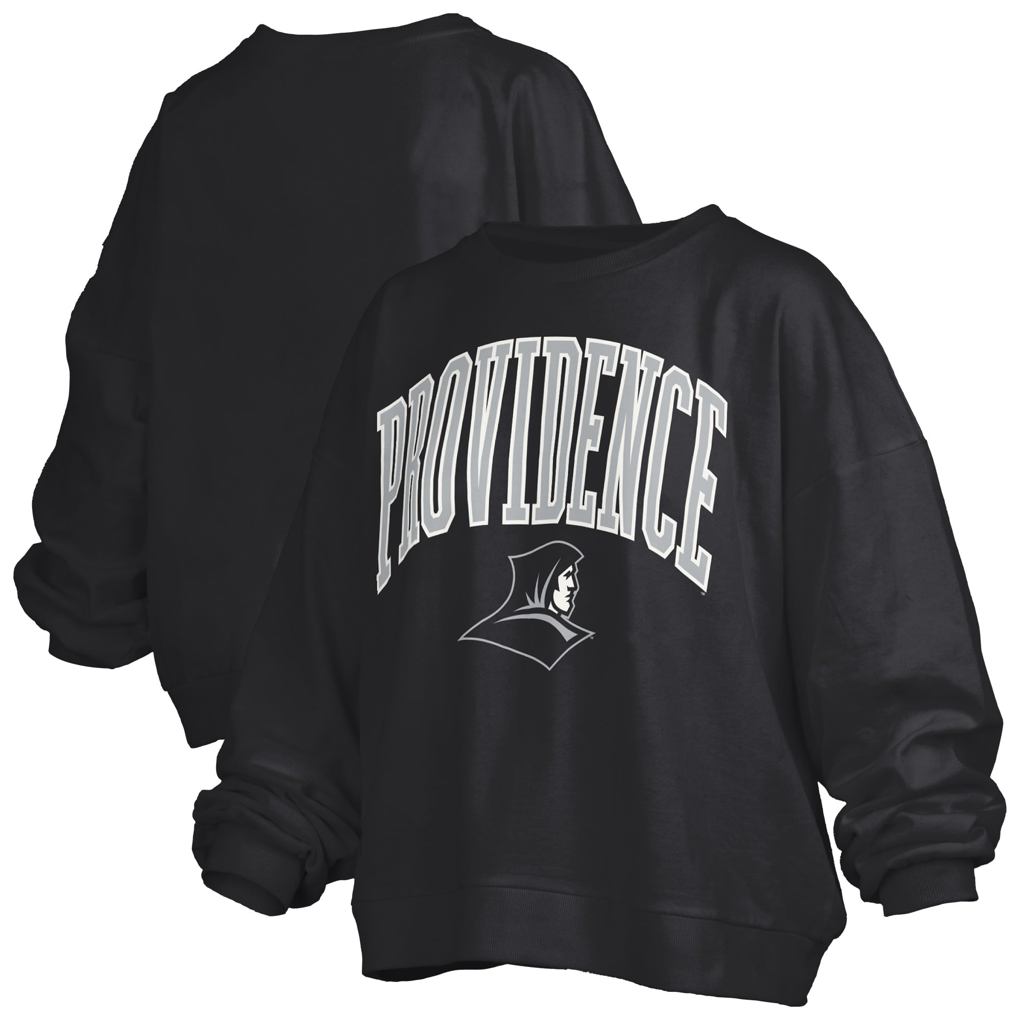 Women's Pressbox Black Providence Friars Oversized Janise Arch Over Logo Fleece Sweatshirt