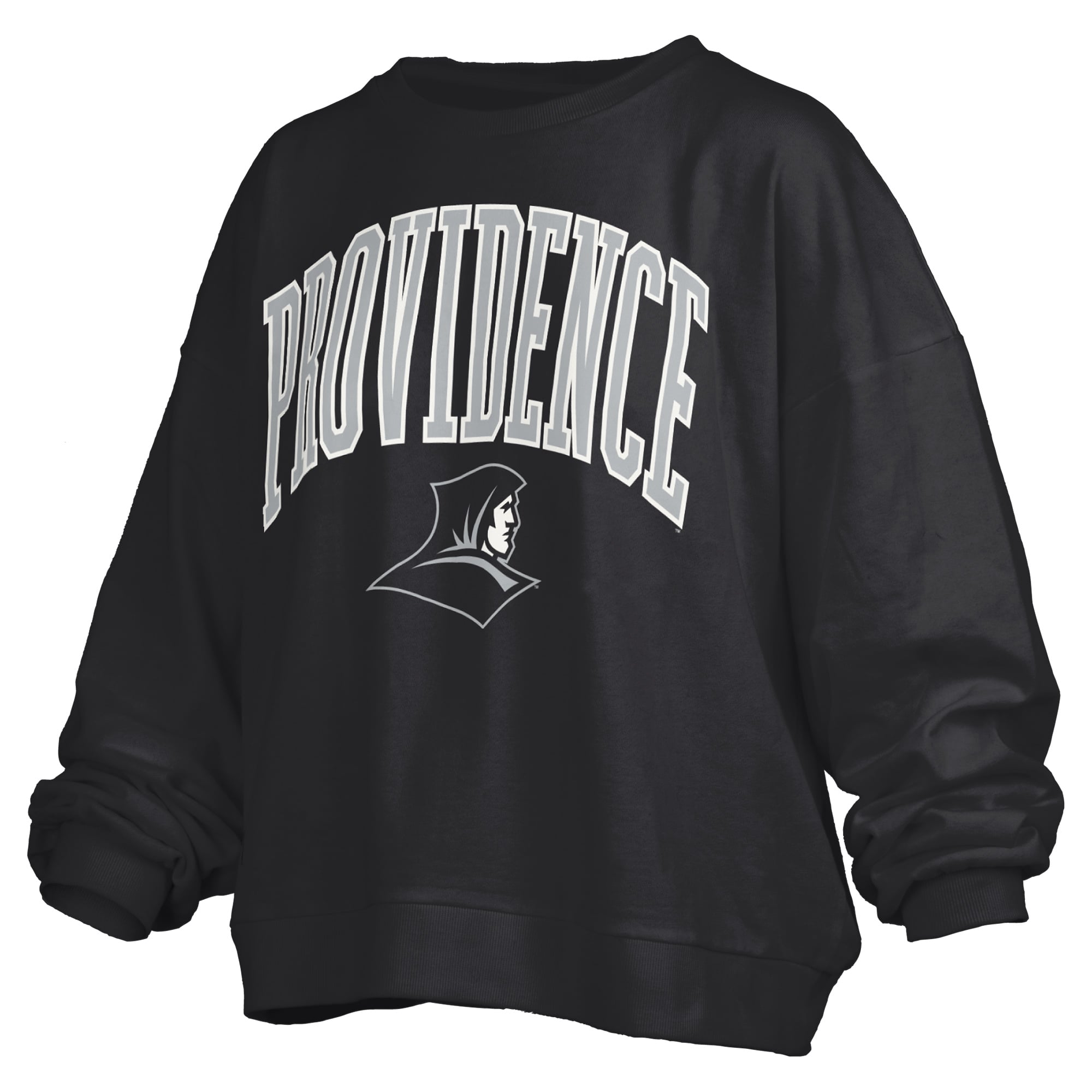 Women's Pressbox Black Providence Friars Oversized Janise Arch Over Logo Fleece Sweatshirt