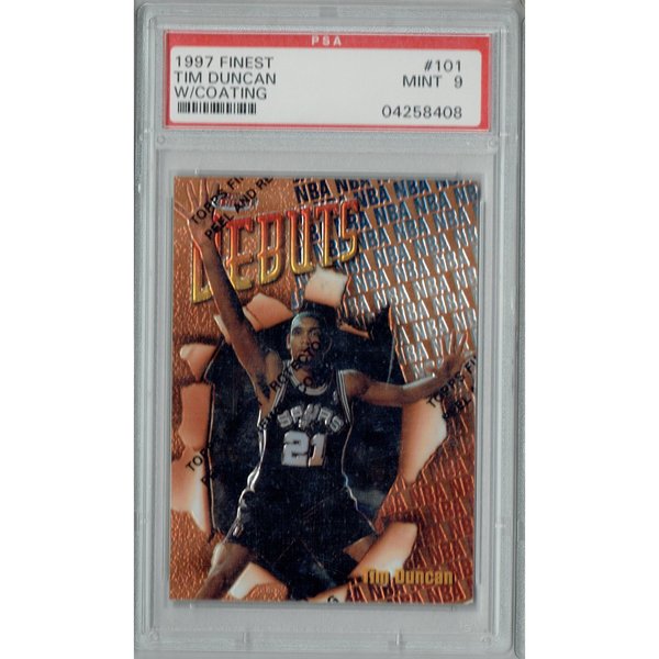 PSA 9 Tim Duncan 1997 Topps Finest #101 With Coating Rookie Card