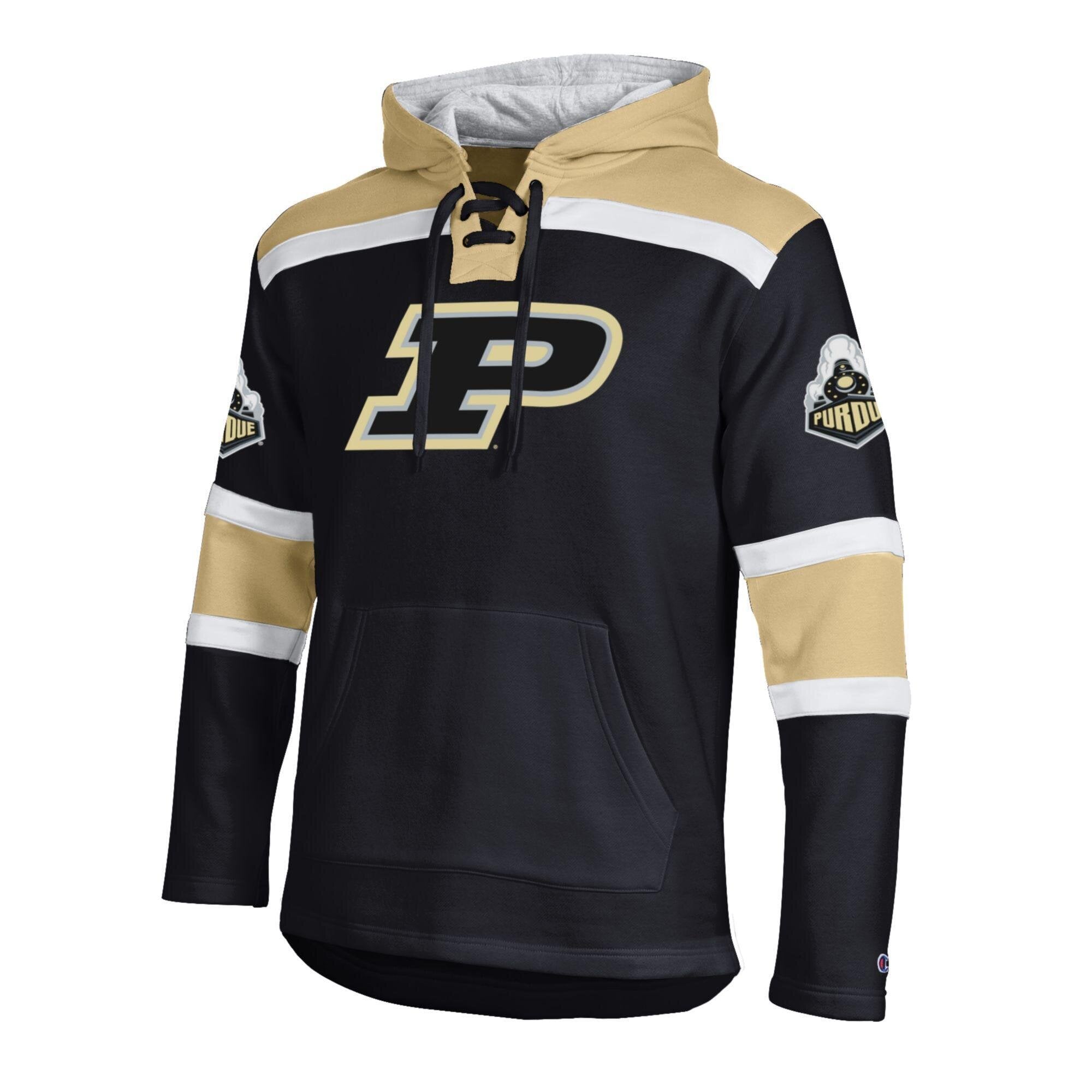 Sweat à capuche en polaire Champion noir Purdue Boilermakers Lacer pour homme