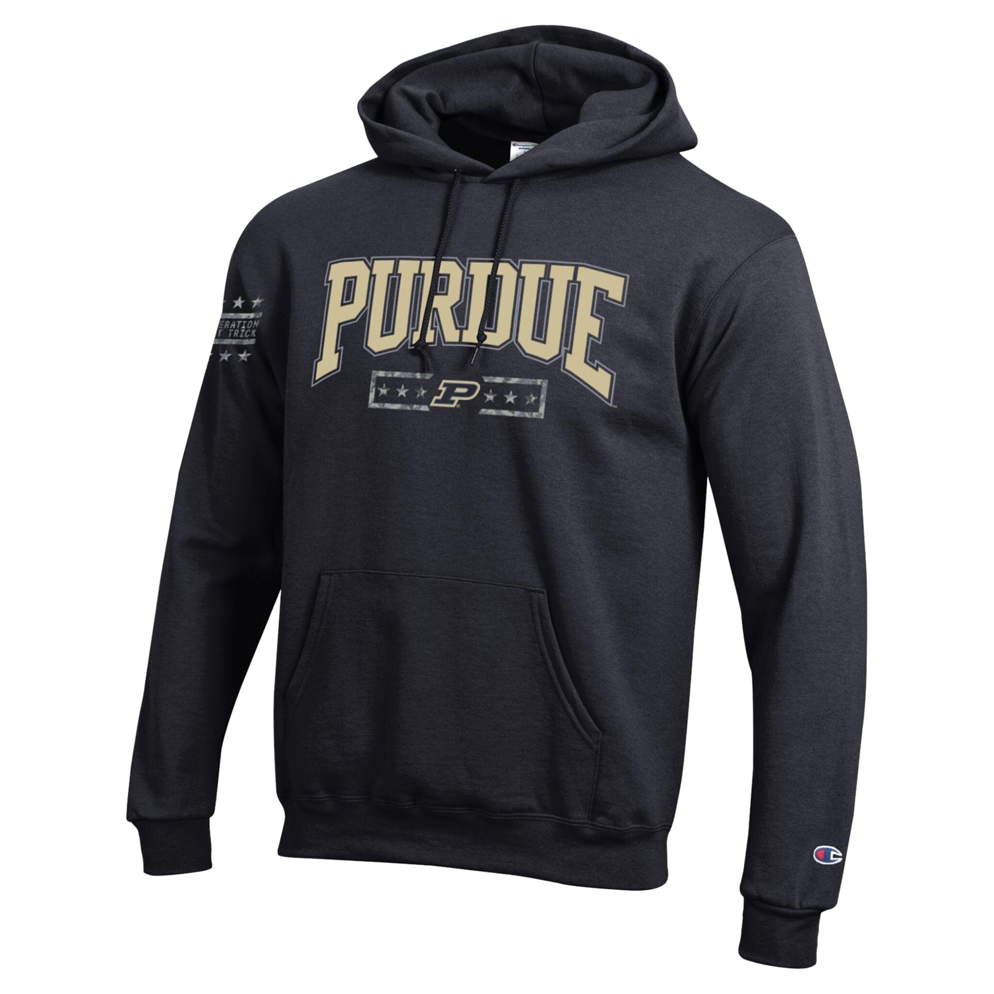 Sweat à capuche Champion noir Purdue Boilermakers Operation Hat Trick Camo Script Powerblend Fleece pour homme