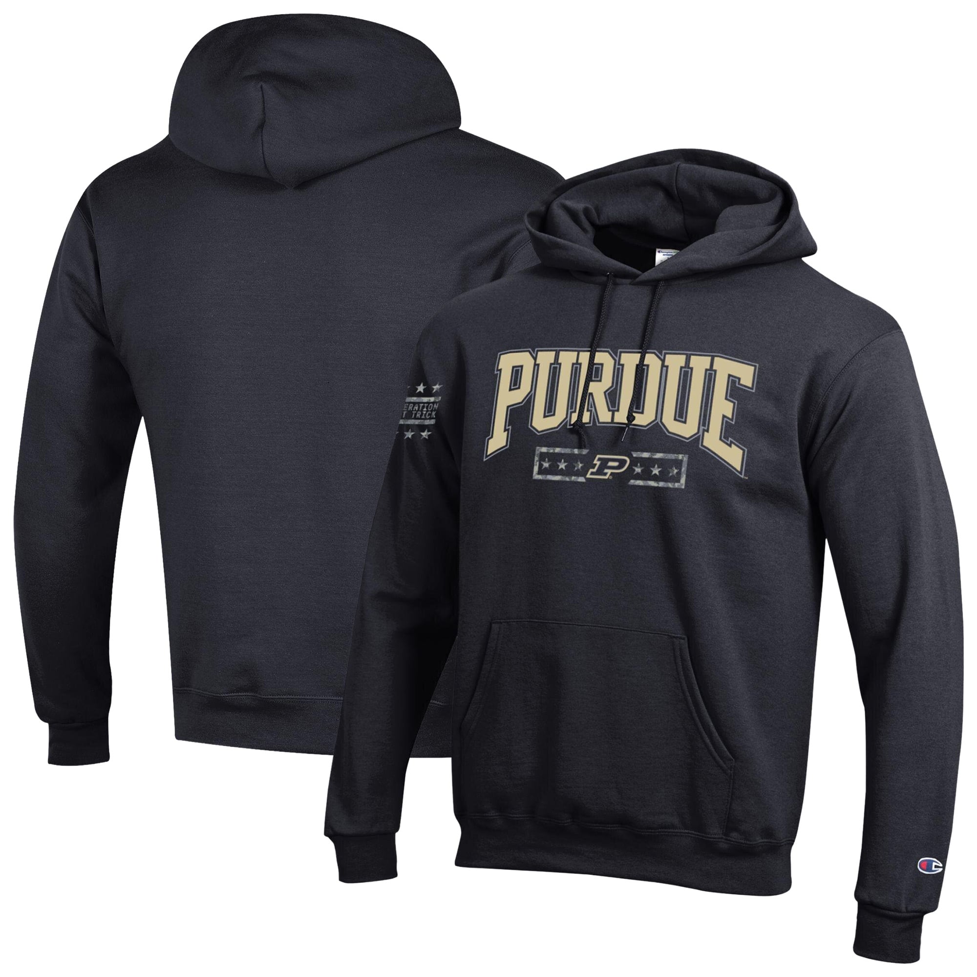 Sweat à capuche Champion noir Purdue Boilermakers Operation Hat Trick Camo Script Powerblend Fleece pour homme