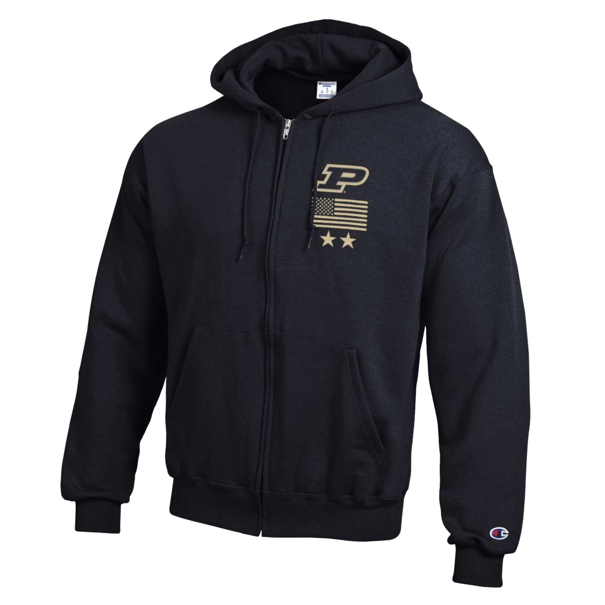 Sweat à capuche zippé Champion noir Purdue Boilermakers Operation Hat Trick Flag en polaire Powerblend pour homme