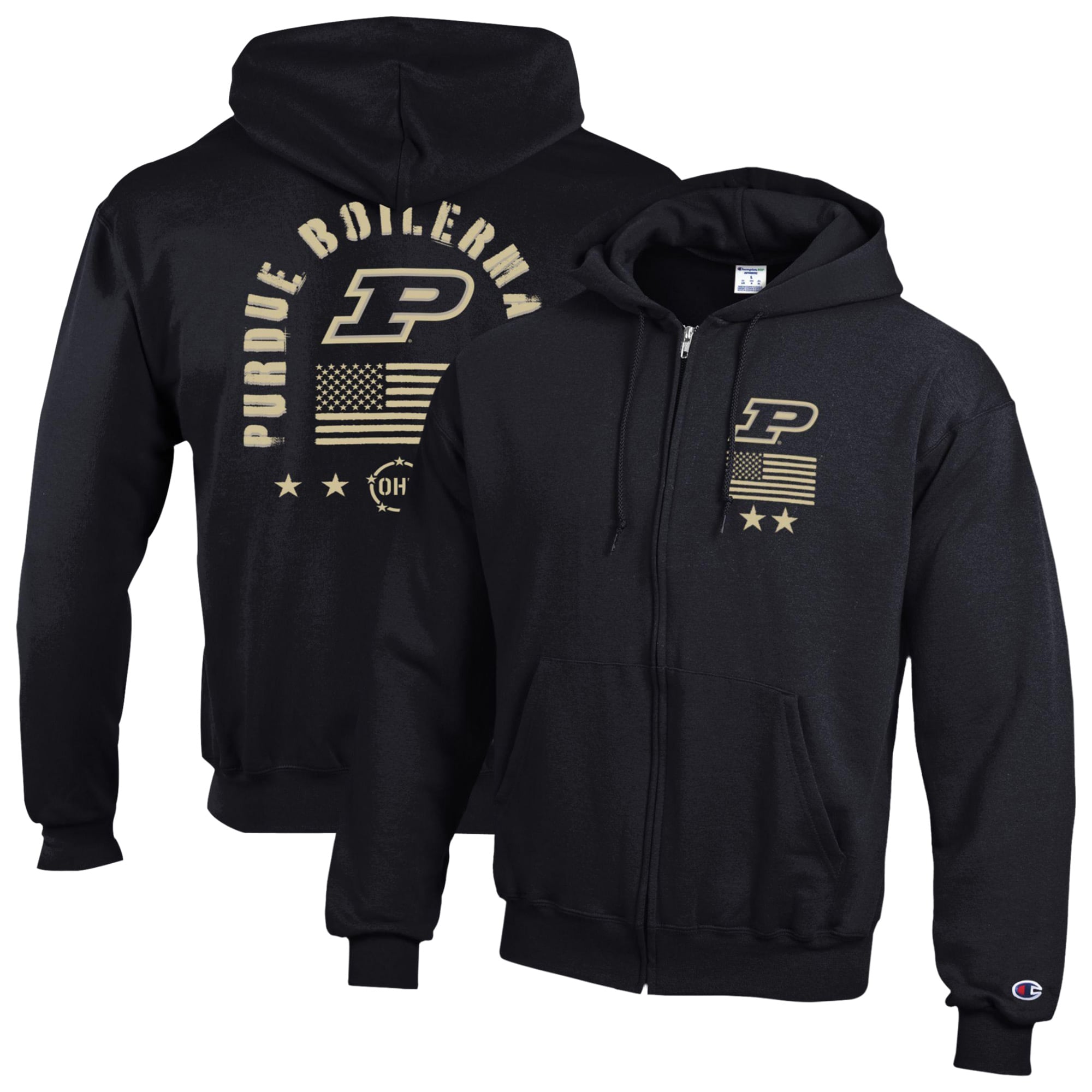 Sweat à capuche zippé Champion noir Purdue Boilermakers Operation Hat Trick Flag en polaire Powerblend pour homme