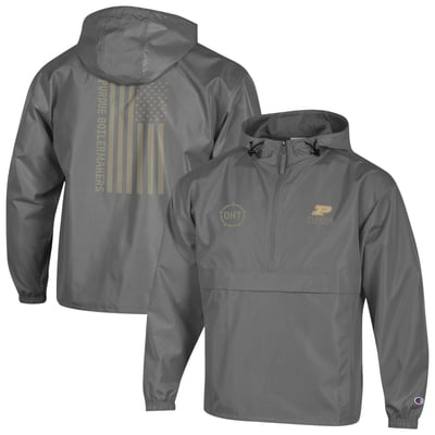  Purdue Boilermakers Champion OHT Flag Packable Half-Zip Hooded Jacket - Graphite