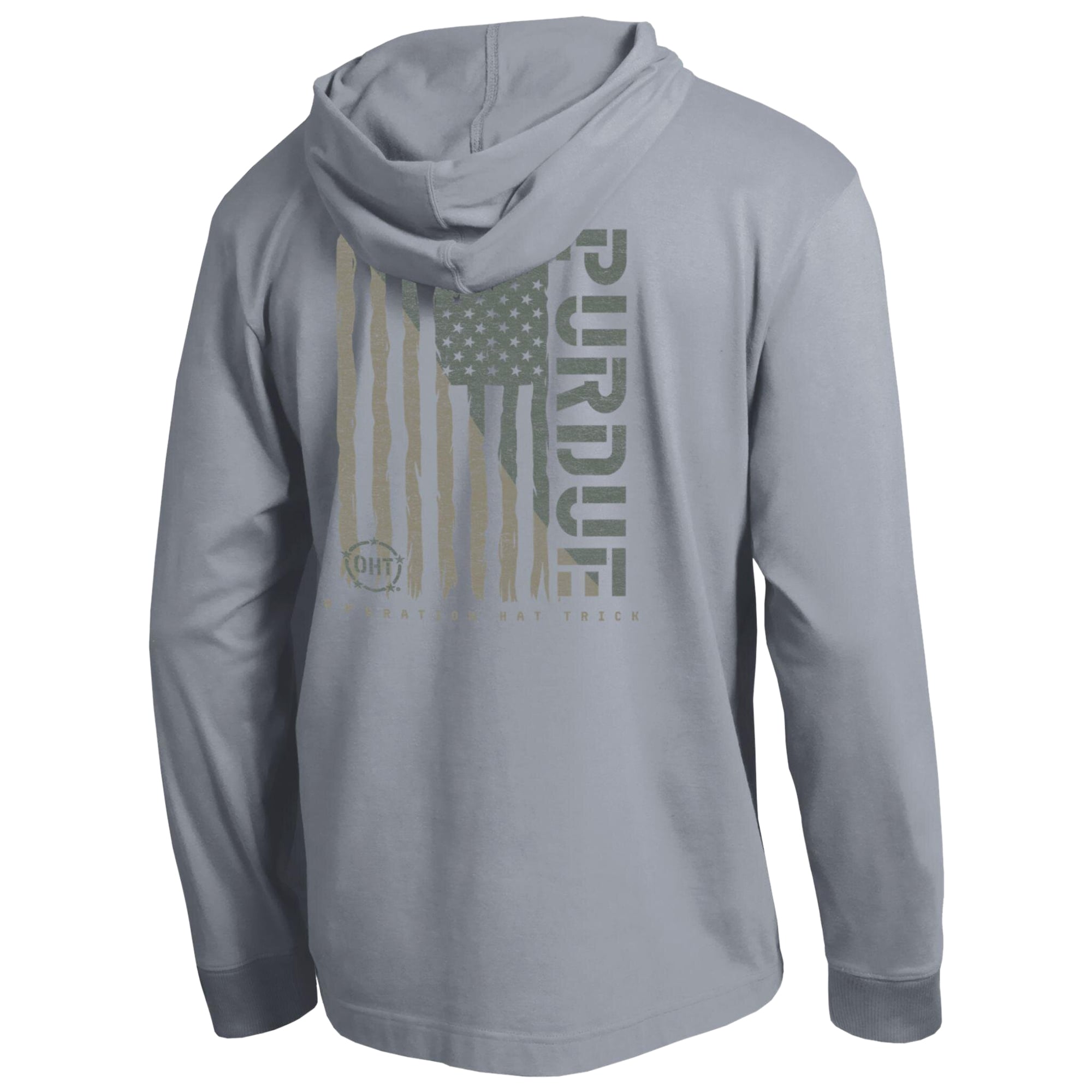 Men's Champion  Gray Purdue Boilermakers Operation Hat Trick Flag Hooded Long Sleeve T-Shirt