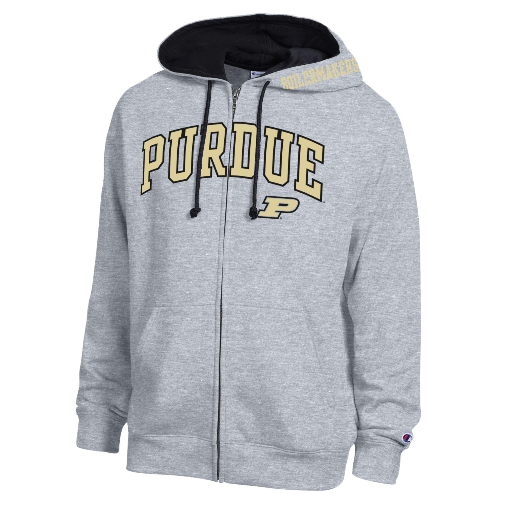 Men's Champion Heather Gray Purdue Boilermakers Arch Logo Full-Zip Fleece Hoodie