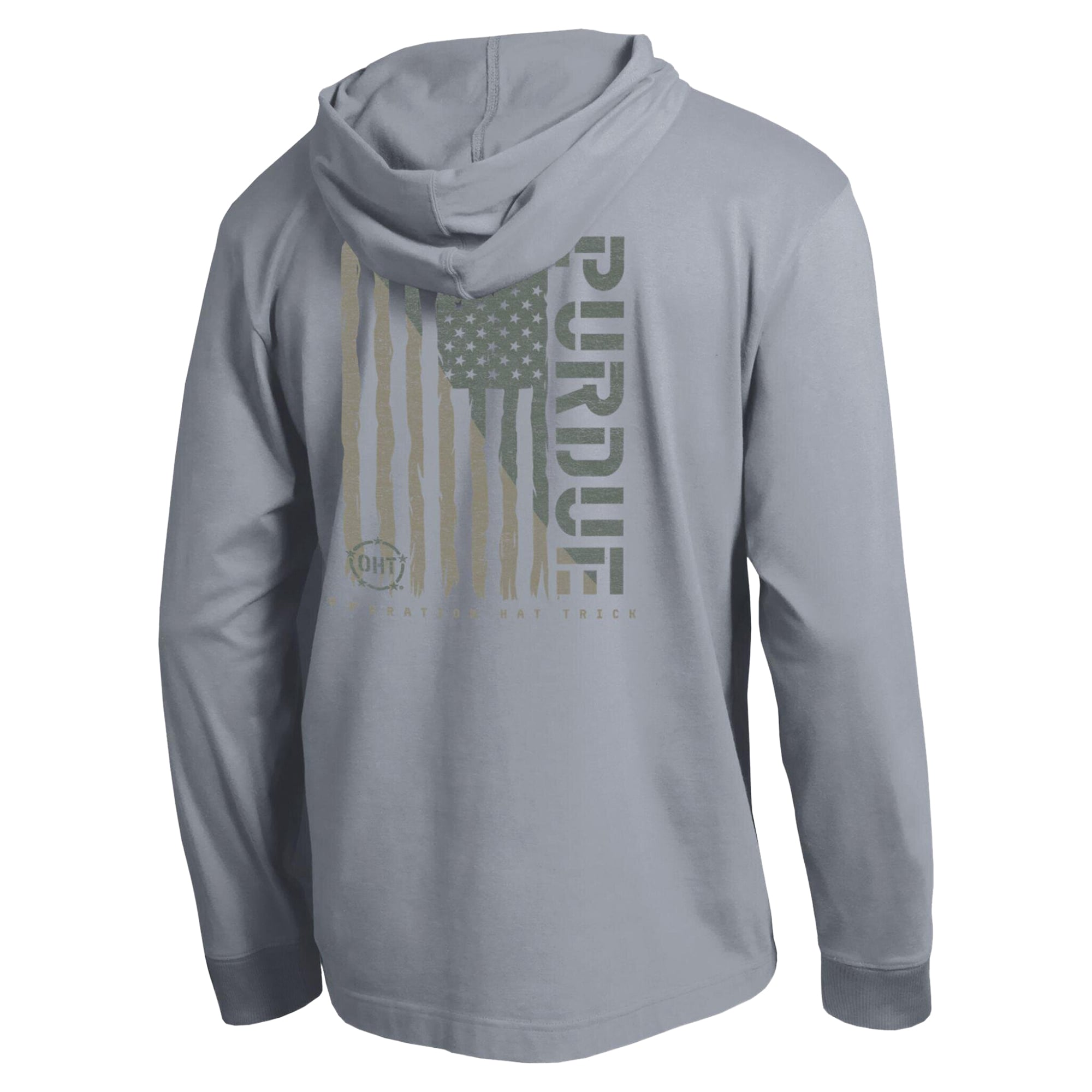 T-shirt à manches longues et capuche Champion Heather Gray Purdue Boilermakers Operation Hat Trick Flag pour homme