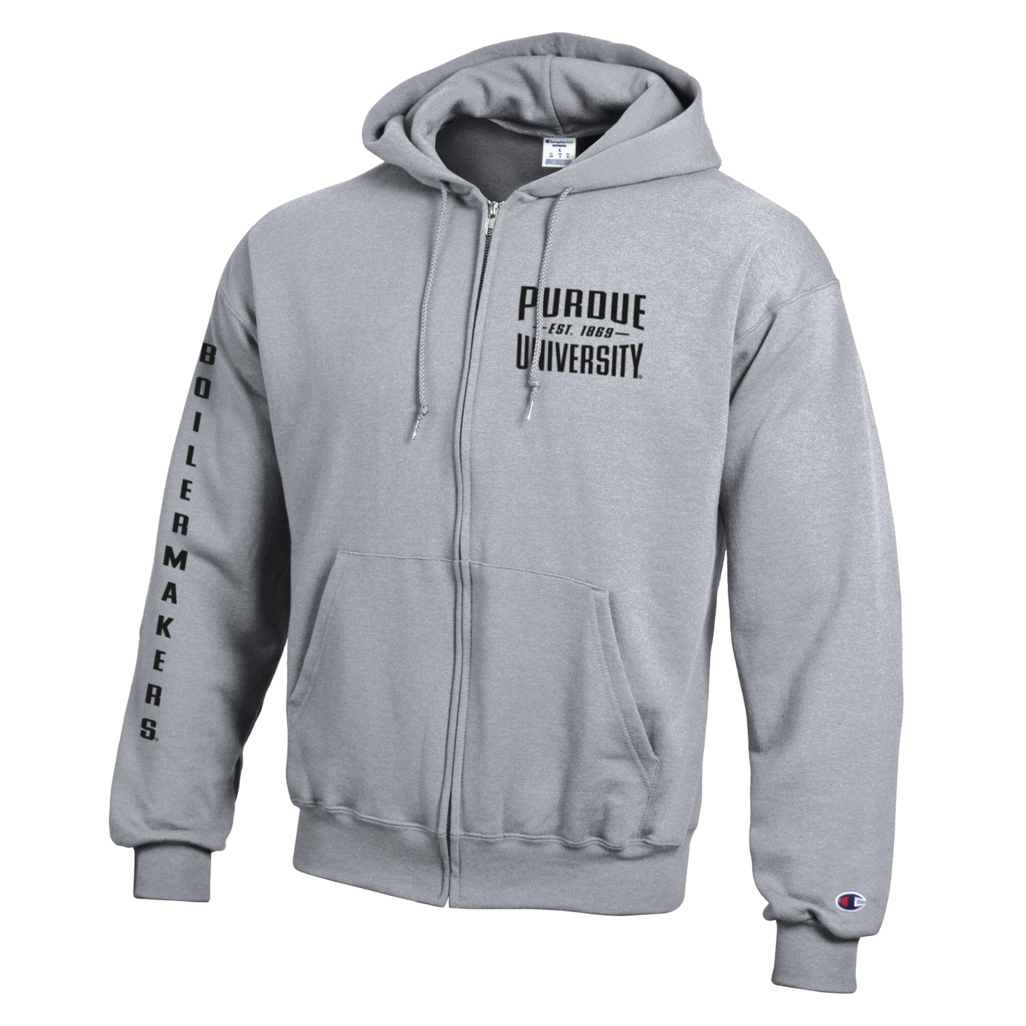 Men's Champion Heather Gray Purdue Boilermakers Varsity Powerblend Full-Zip Fleece Hoodie