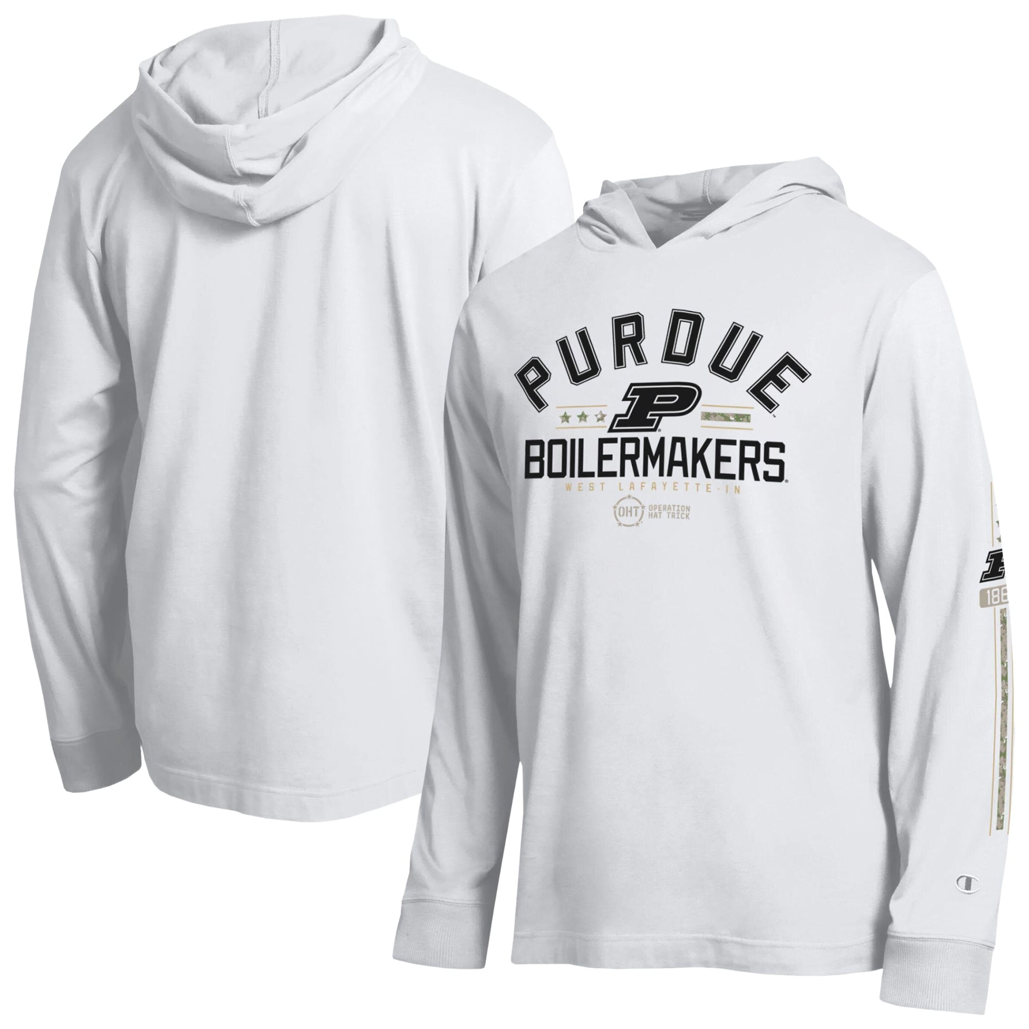 T-shirt à manches longues capuche Champion blanc Purdue Boilermakers Operation Hat Trick pour homme