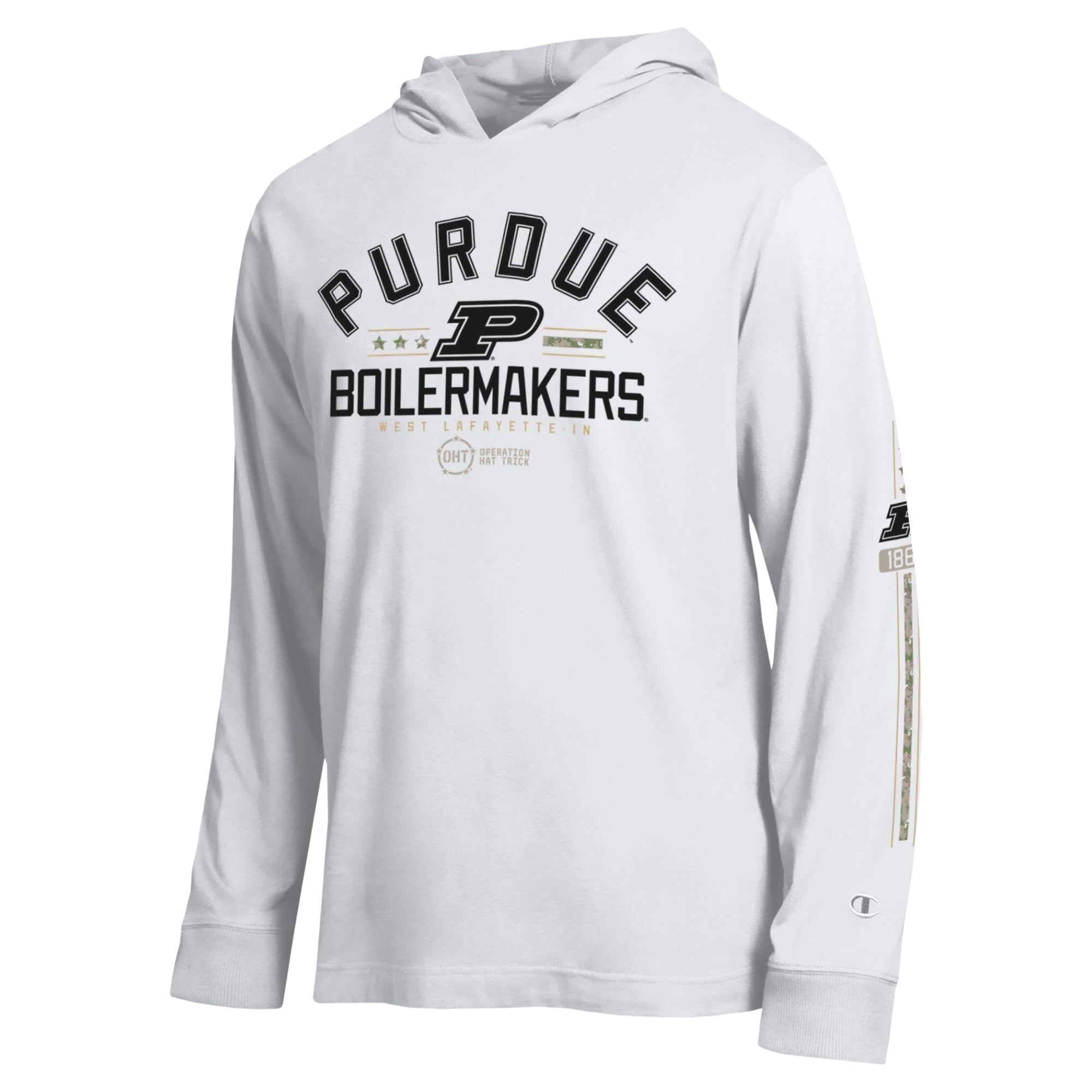 T-shirt à manches longues capuche Champion blanc Purdue Boilermakers Operation Hat Trick pour homme