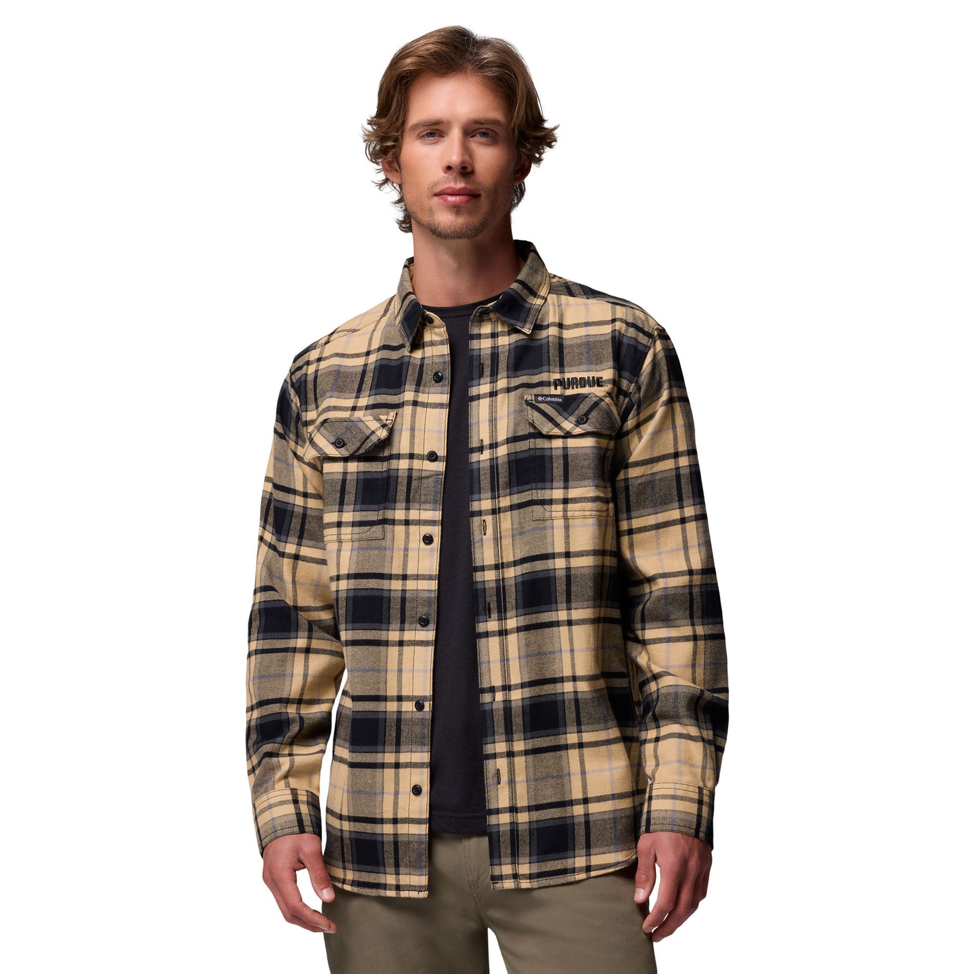 Chemise boutonnée à manches longues en flanelle Omni-Wick pour homme Columbia Gold Purdue Boilermakers