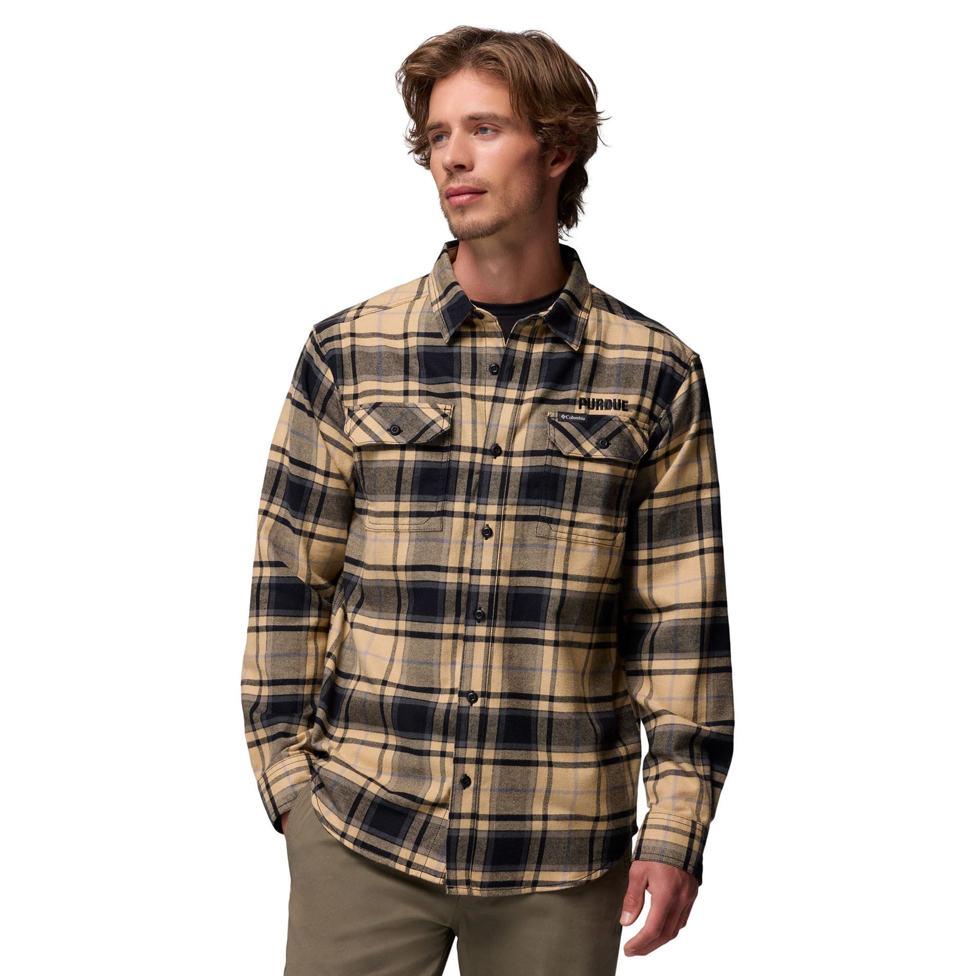 Chemise boutonnée à manches longues en flanelle Omni-Wick pour homme Columbia Gold Purdue Boilermakers