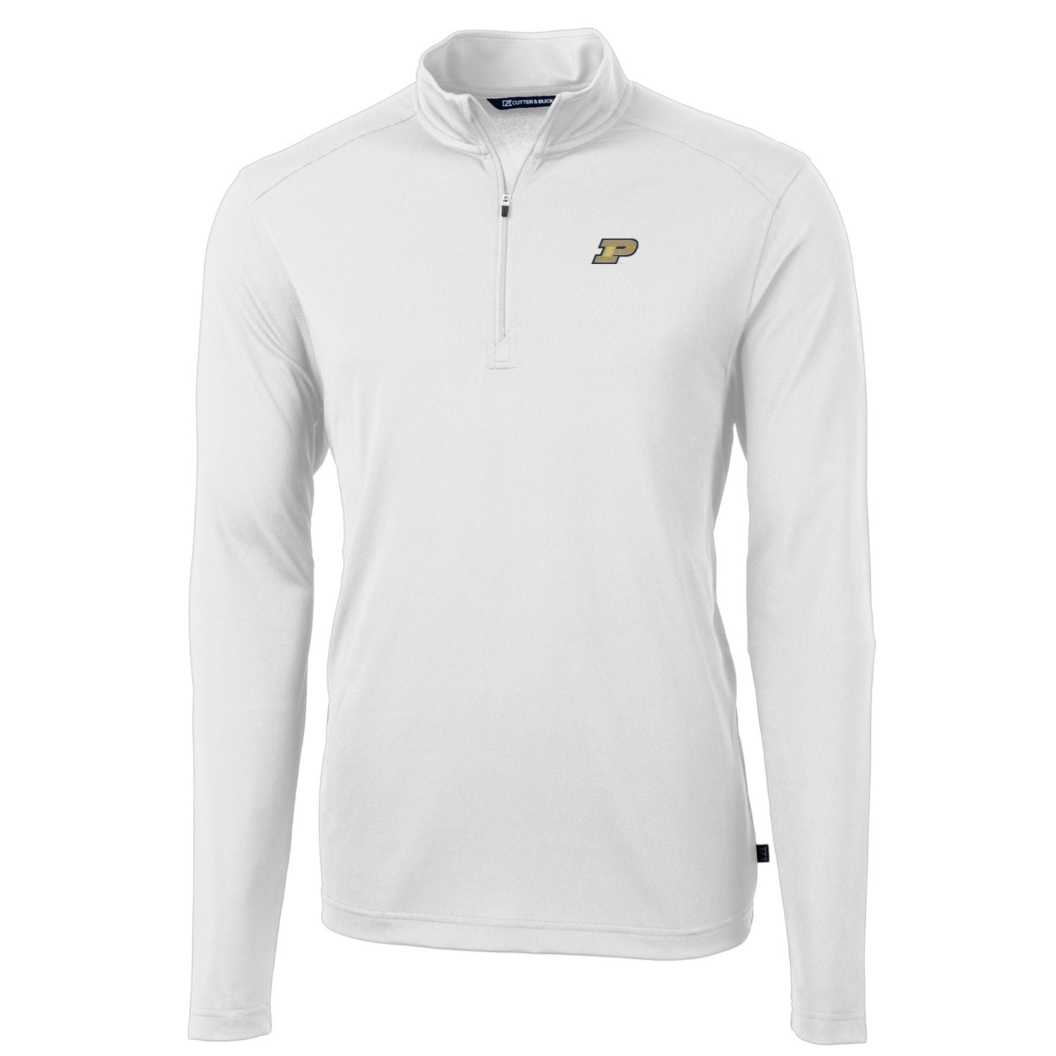 Pull-over à col zippé Cutter & Buck White Purdue Boilermakers pour homme, grandes tailles, en piqué écologique recyclé Virtue Eco Pique, blanc.