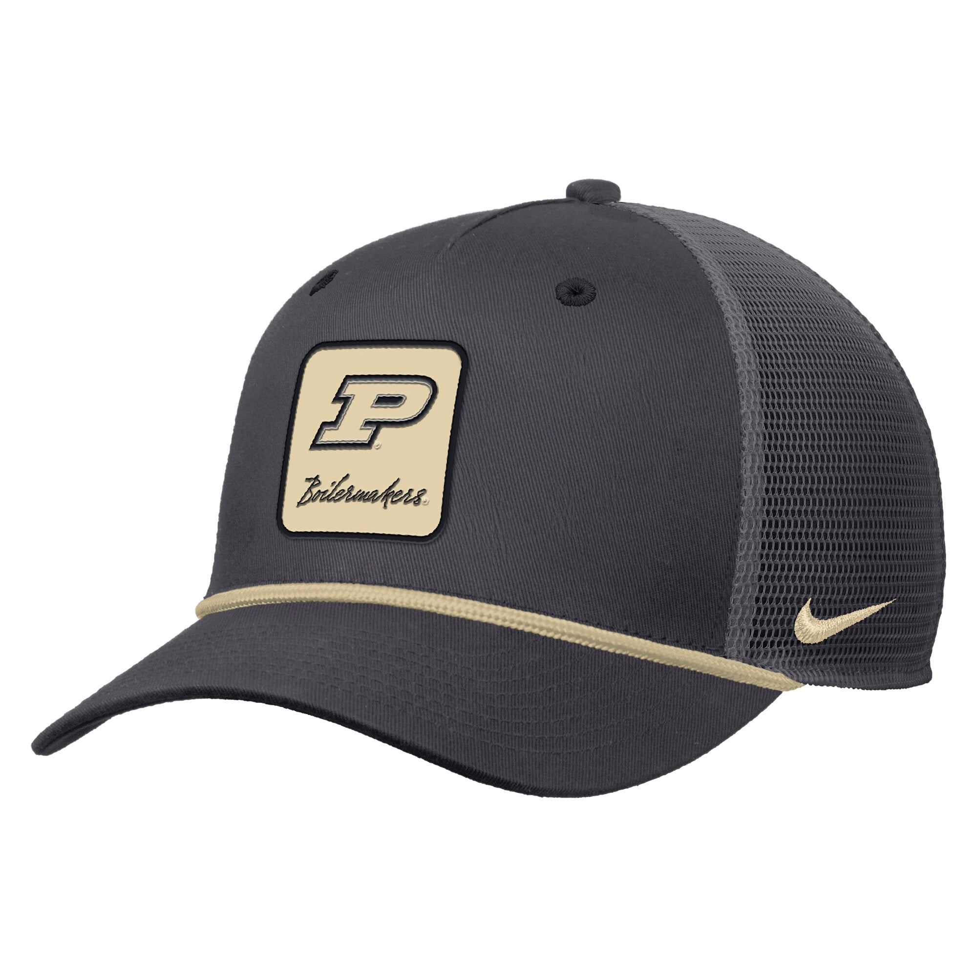 Casquette trucker Nike anthracite Purdue Boilermakers Primetime Logo Script Rise Rope pour homme