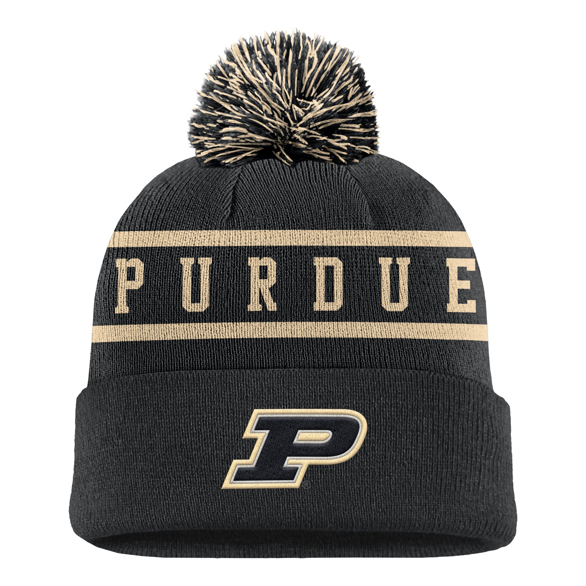 Men's Nike Black Purdue Boilermakers Peak Cuffed Knit Hat with Pom