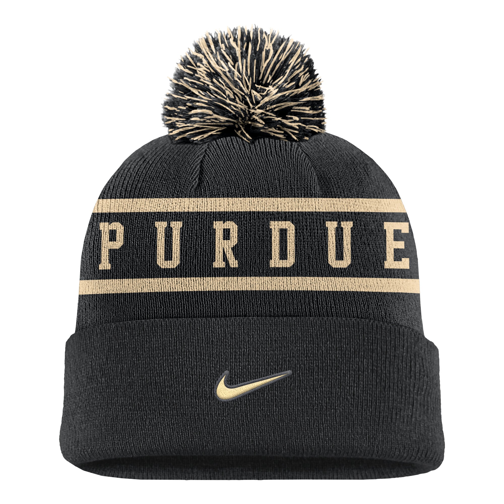 Men's Nike Black Purdue Boilermakers Peak Cuffed Knit Hat with Pom