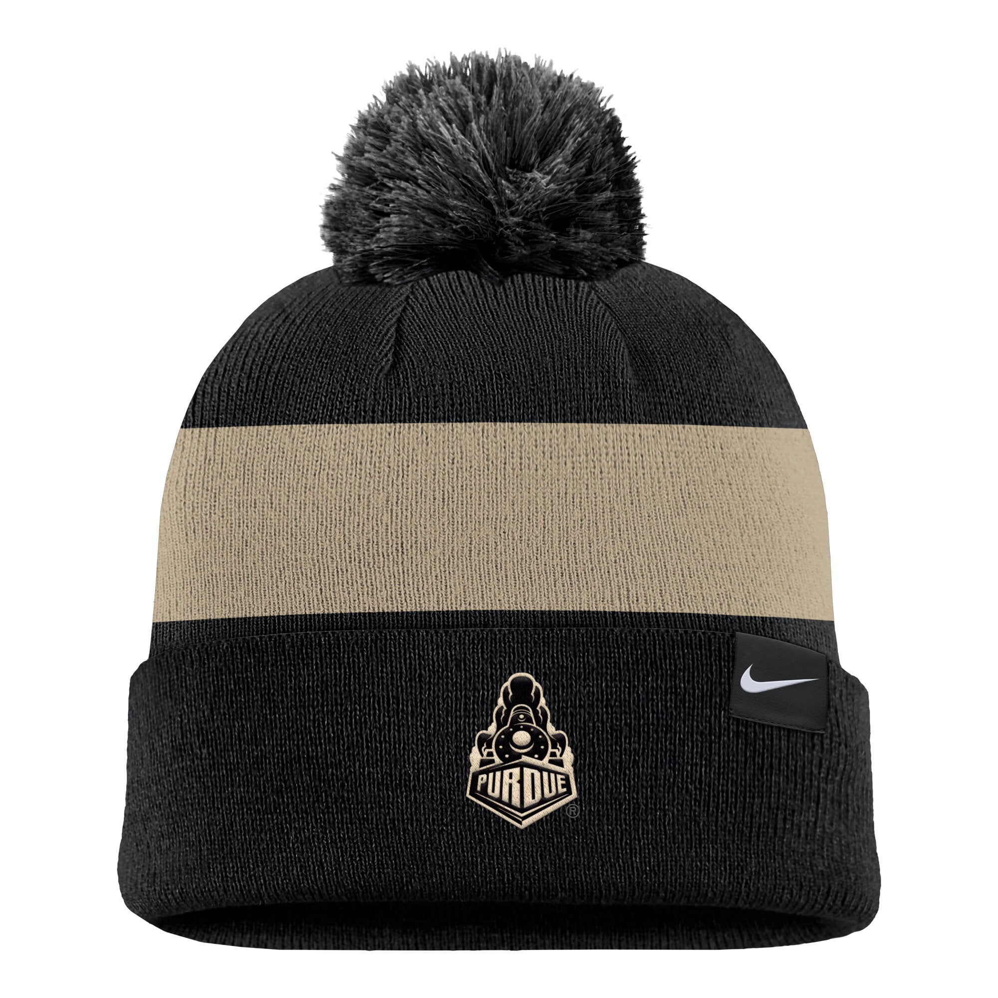 Bonnet à rayures et logo Nike noir Purdue Boilermakers Primetime pour homme, avec pompon