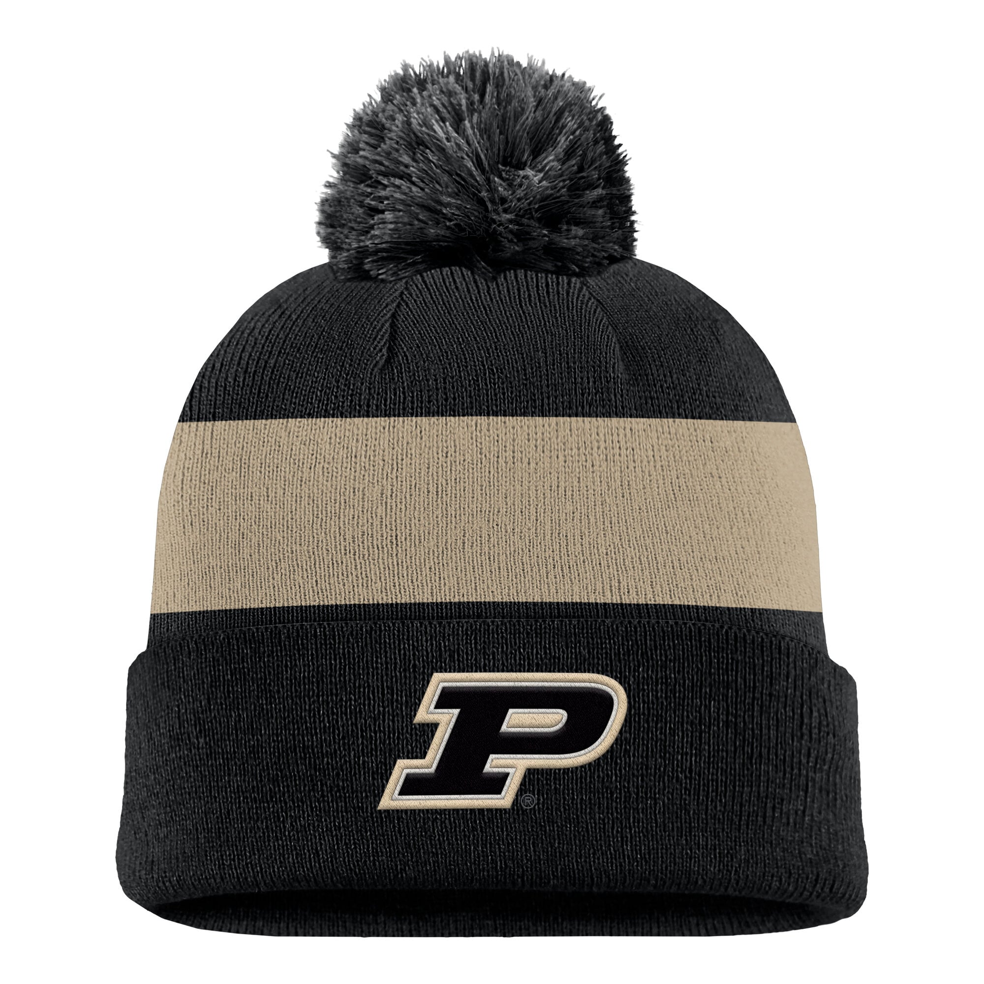 Bonnet à rayures et logo Nike noir Purdue Boilermakers Primetime pour homme, avec pompon