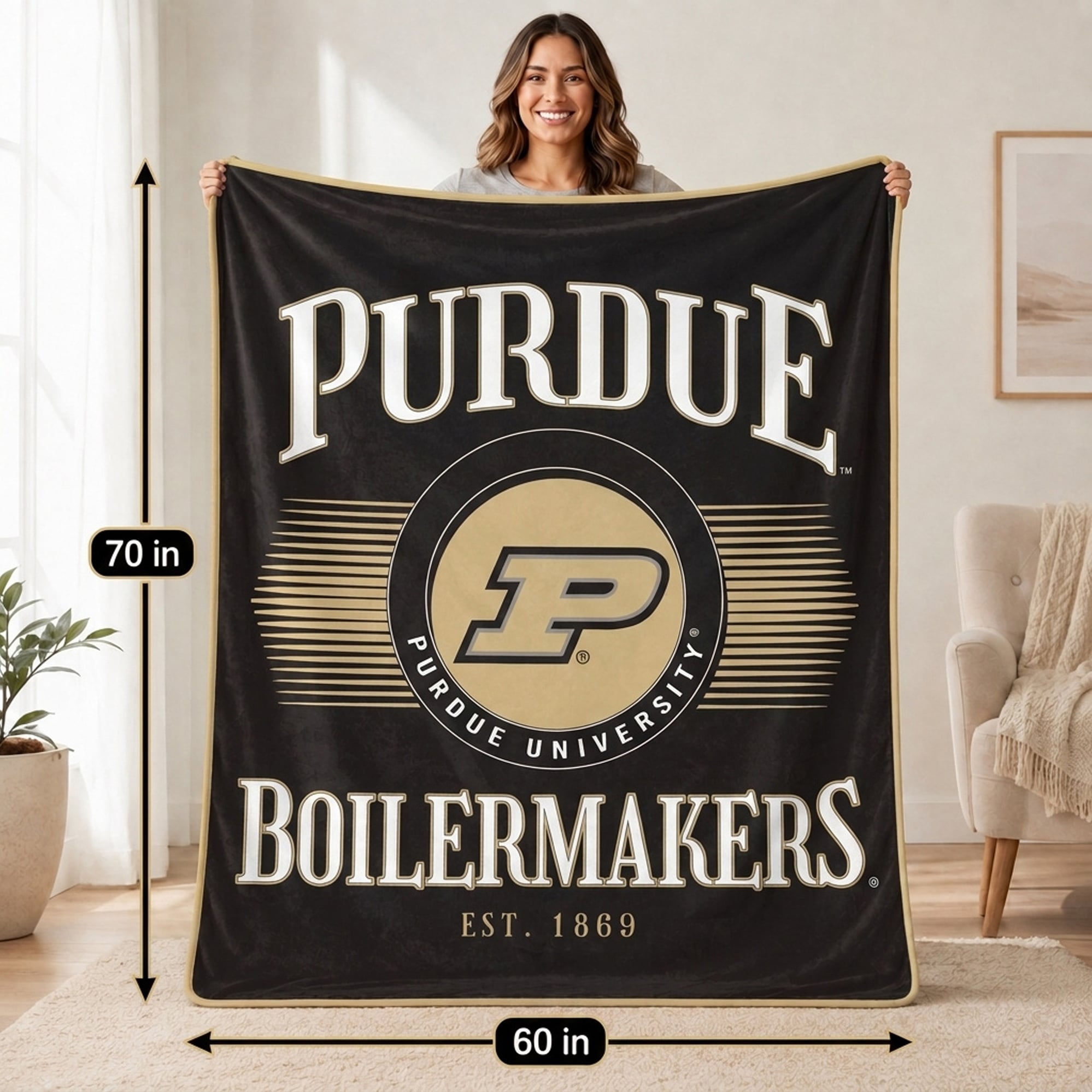 Pegasus Purdue Boilermakers Spotlight Arch 60" x 70" Ultra Soft Throw Blanket