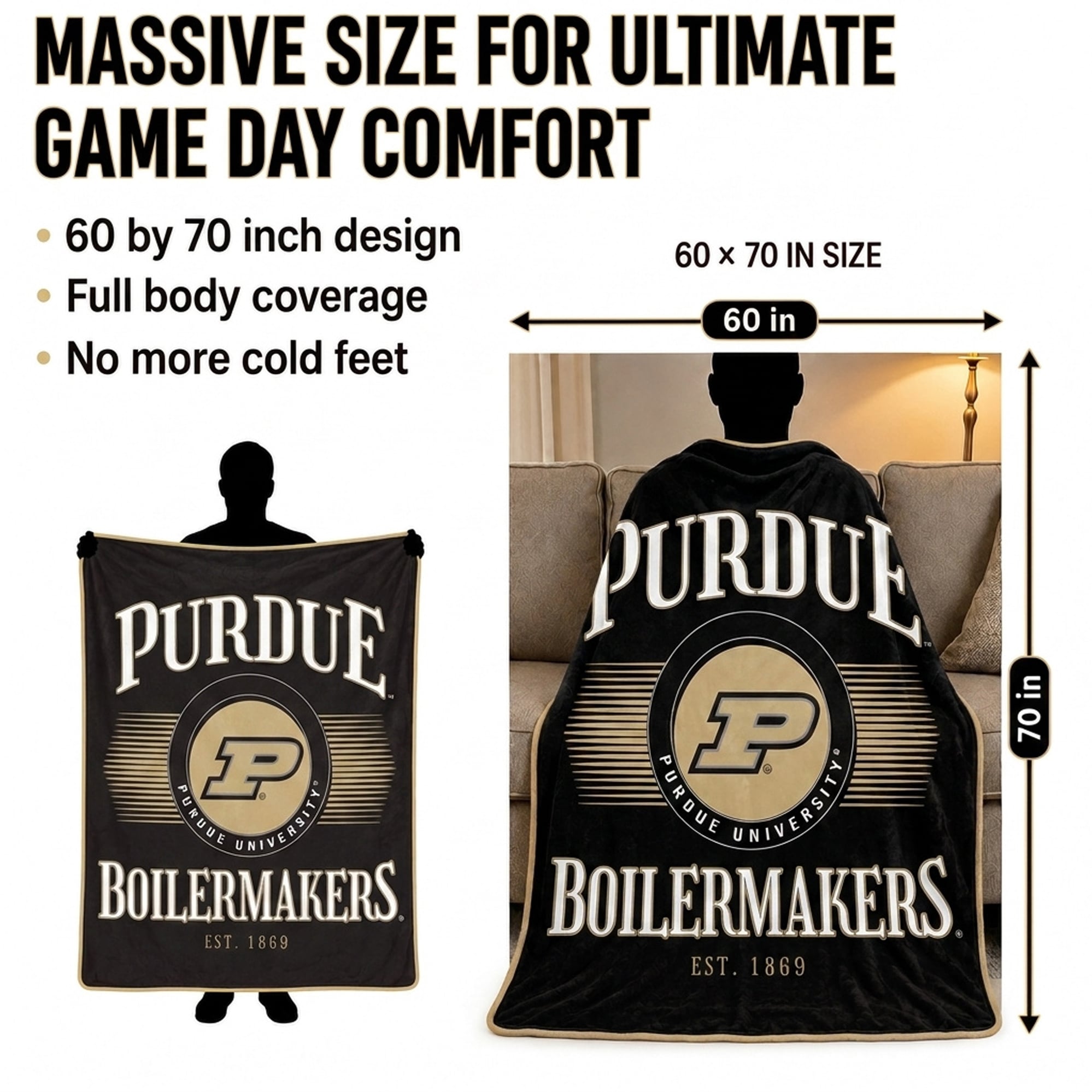 Pegasus Purdue Boilermakers Spotlight Arch 60" x 70" Ultra Soft Throw Blanket