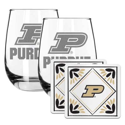 Purdue Boilermakers The Memory Company 15oz. Stemless Wine Glass & Coaster Set