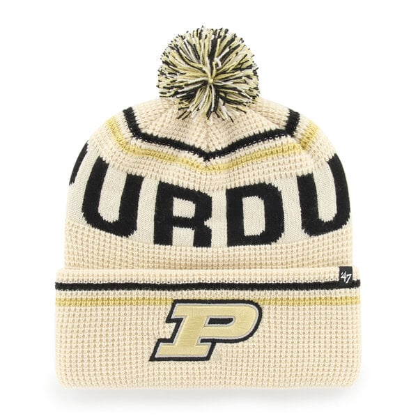 Bonnet unisexe '47 crème Purdue Boilermakers en maille gaufrée à revers avec pompon
