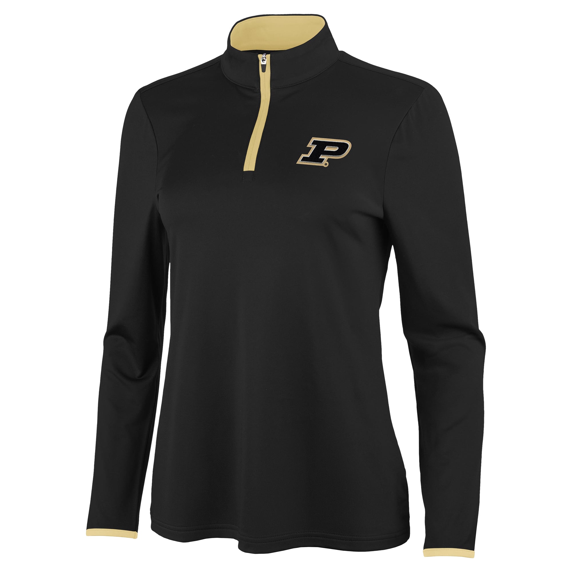 Pull à col zippé Antigua noir et or Purdue Boilermakers pour femme