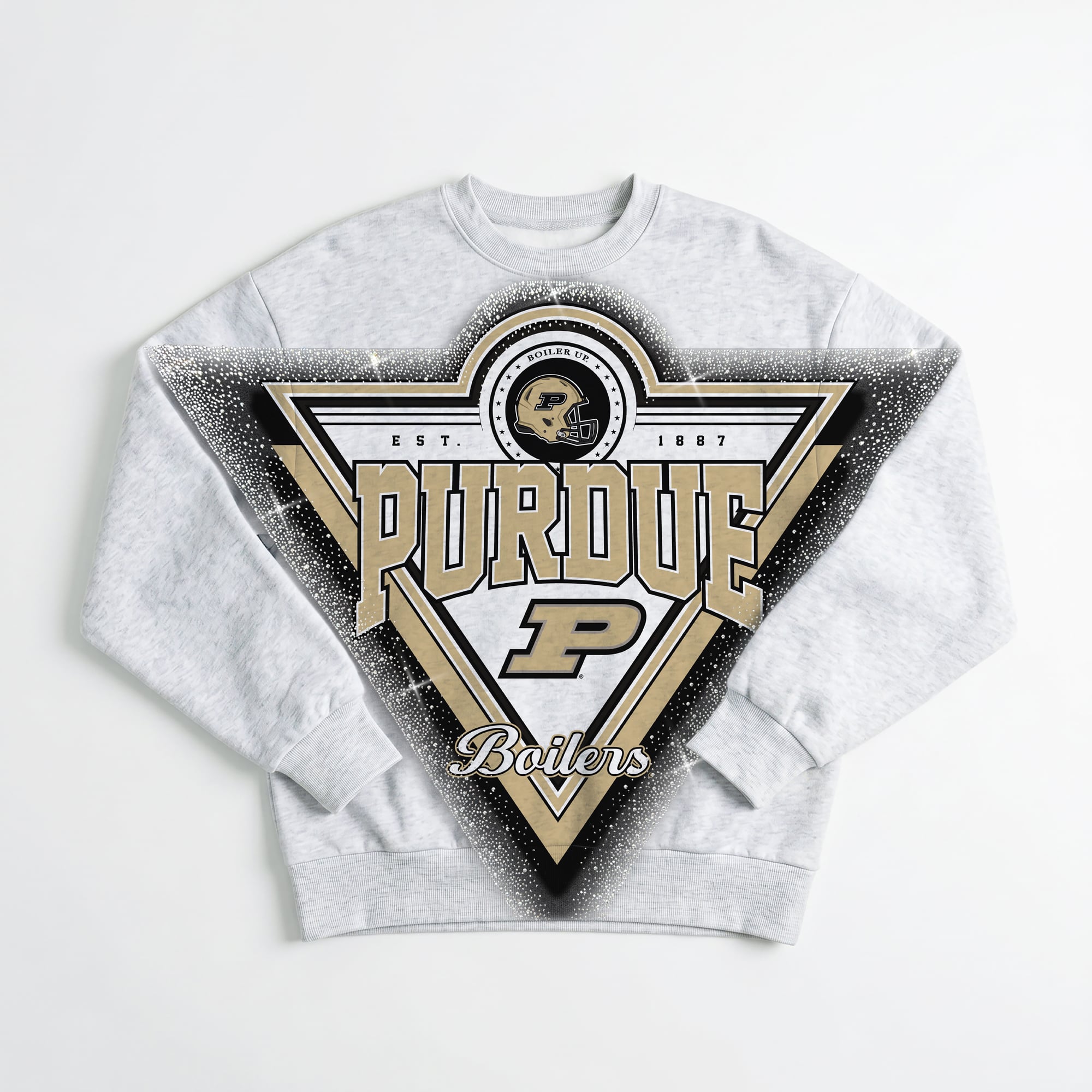 Women's Gameday Couture Gray Purdue Boilermakers Chasing Victory Rhinestone Spray Oversized Fleece Sweatshirt