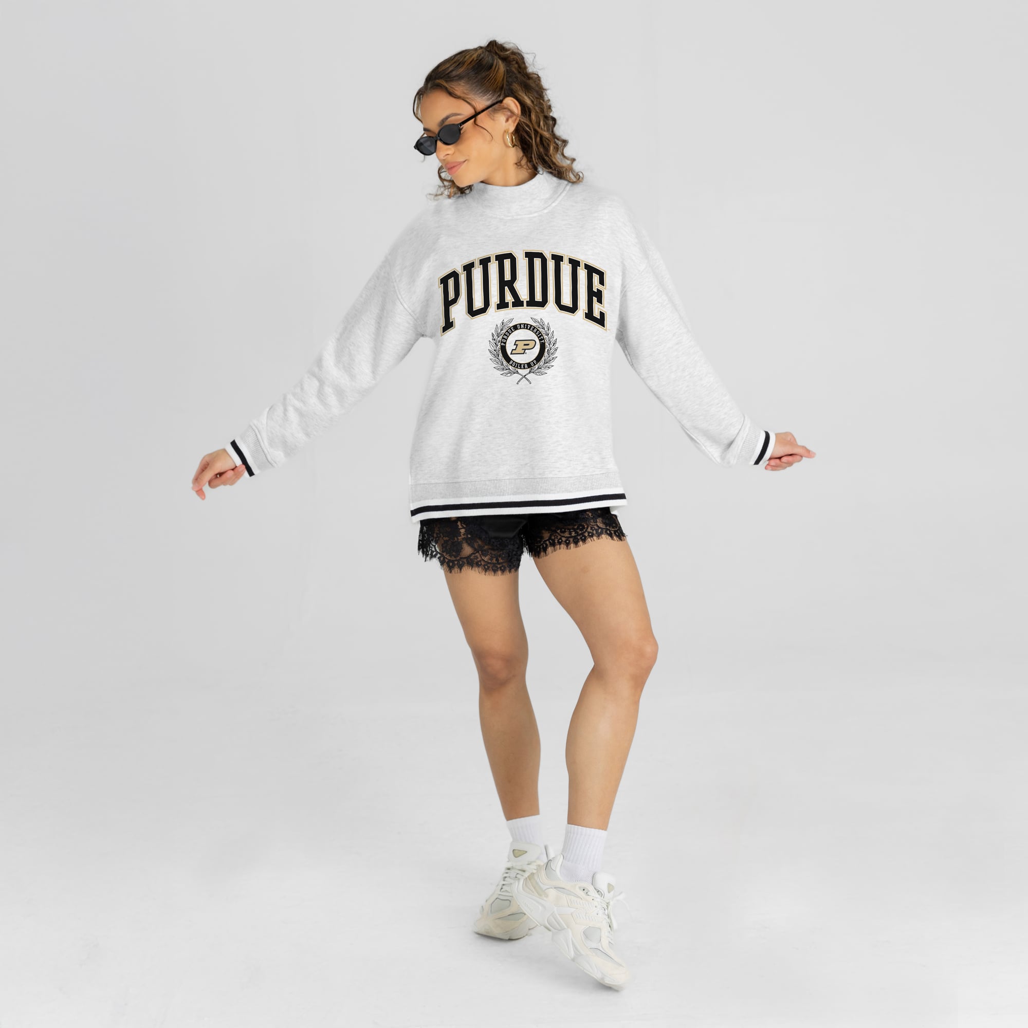 Women's Gameday Couture Gray Purdue Boilermakers Rally Point Contrast Stripe Mock Neck Sweatshirt