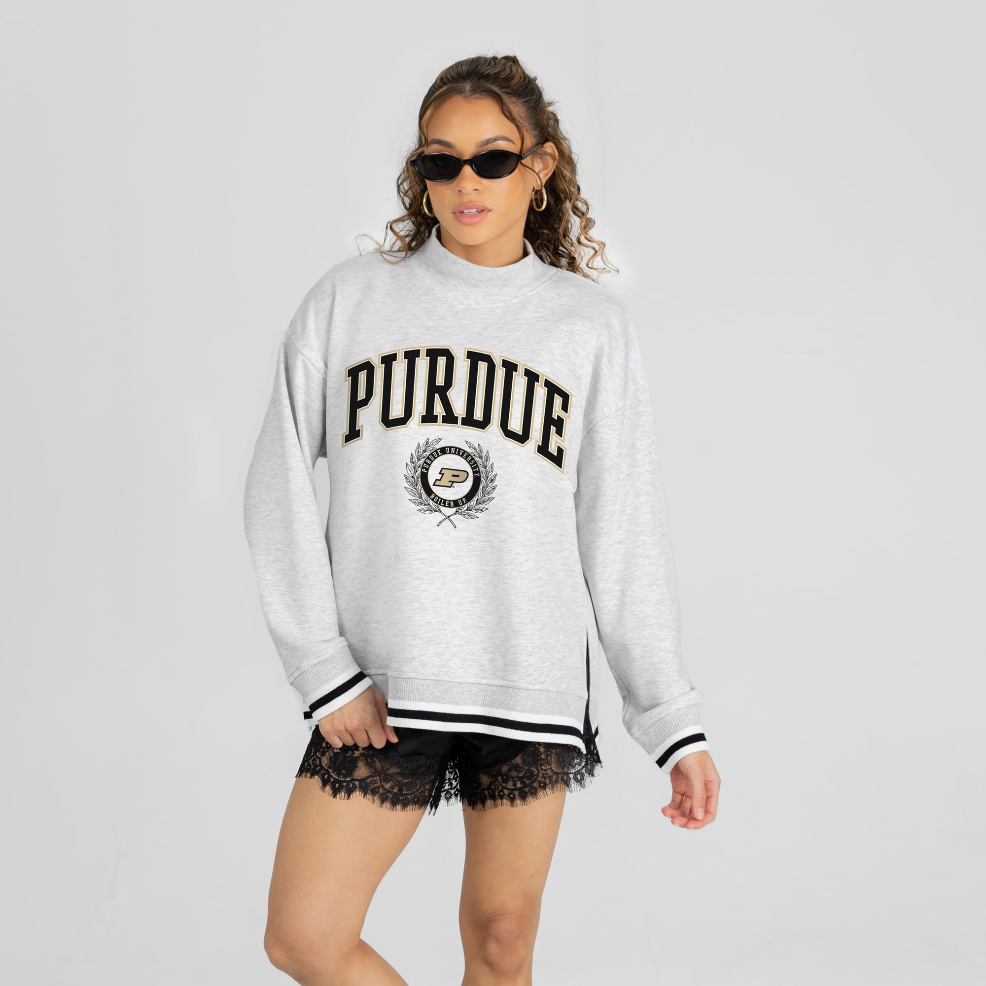 Women's Gameday Couture Gray Purdue Boilermakers Rally Point Contrast Stripe Mock Neck Sweatshirt