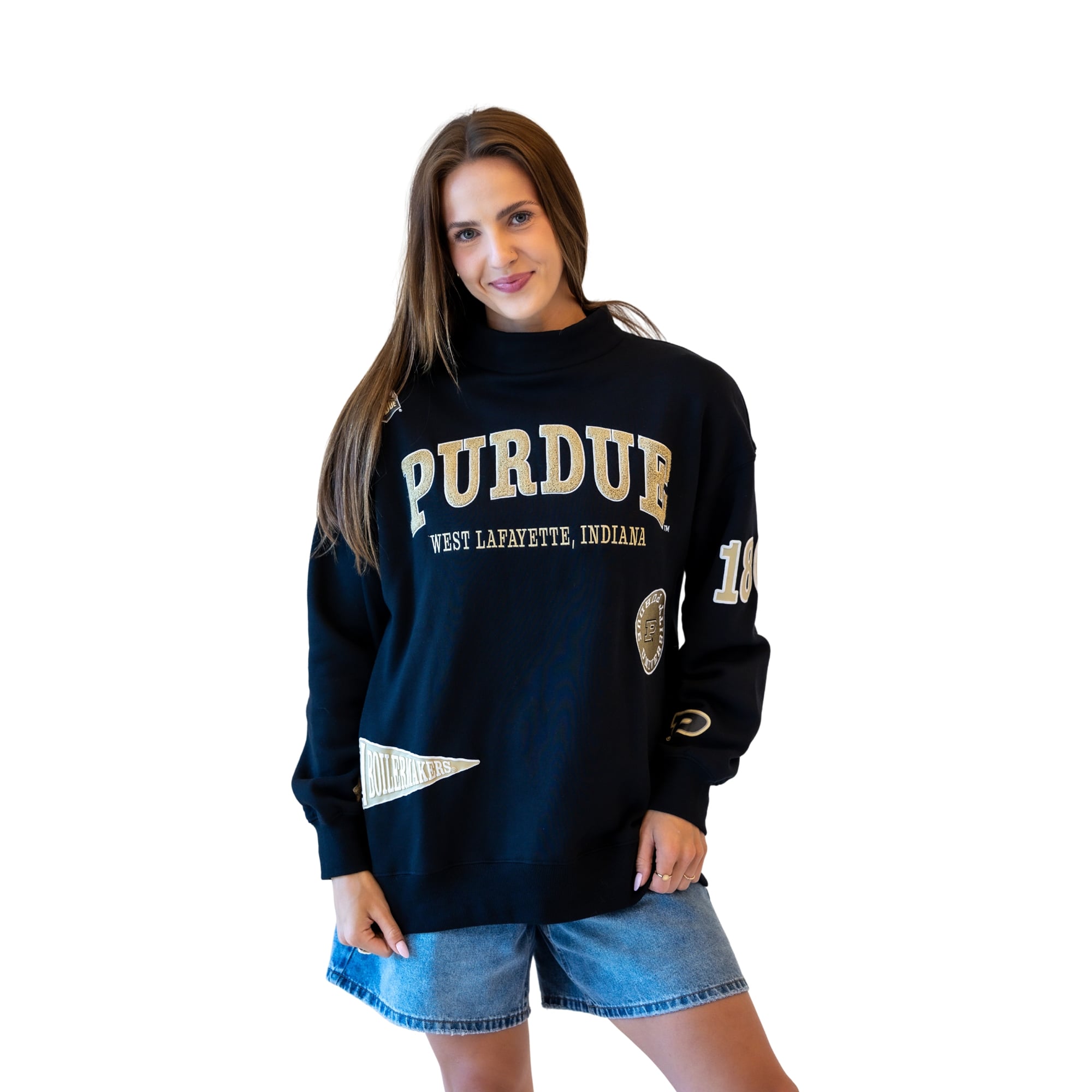 Sweat-shirt à col montant noir écusson Purdue Boilermakers pour femmes, Gameday Social