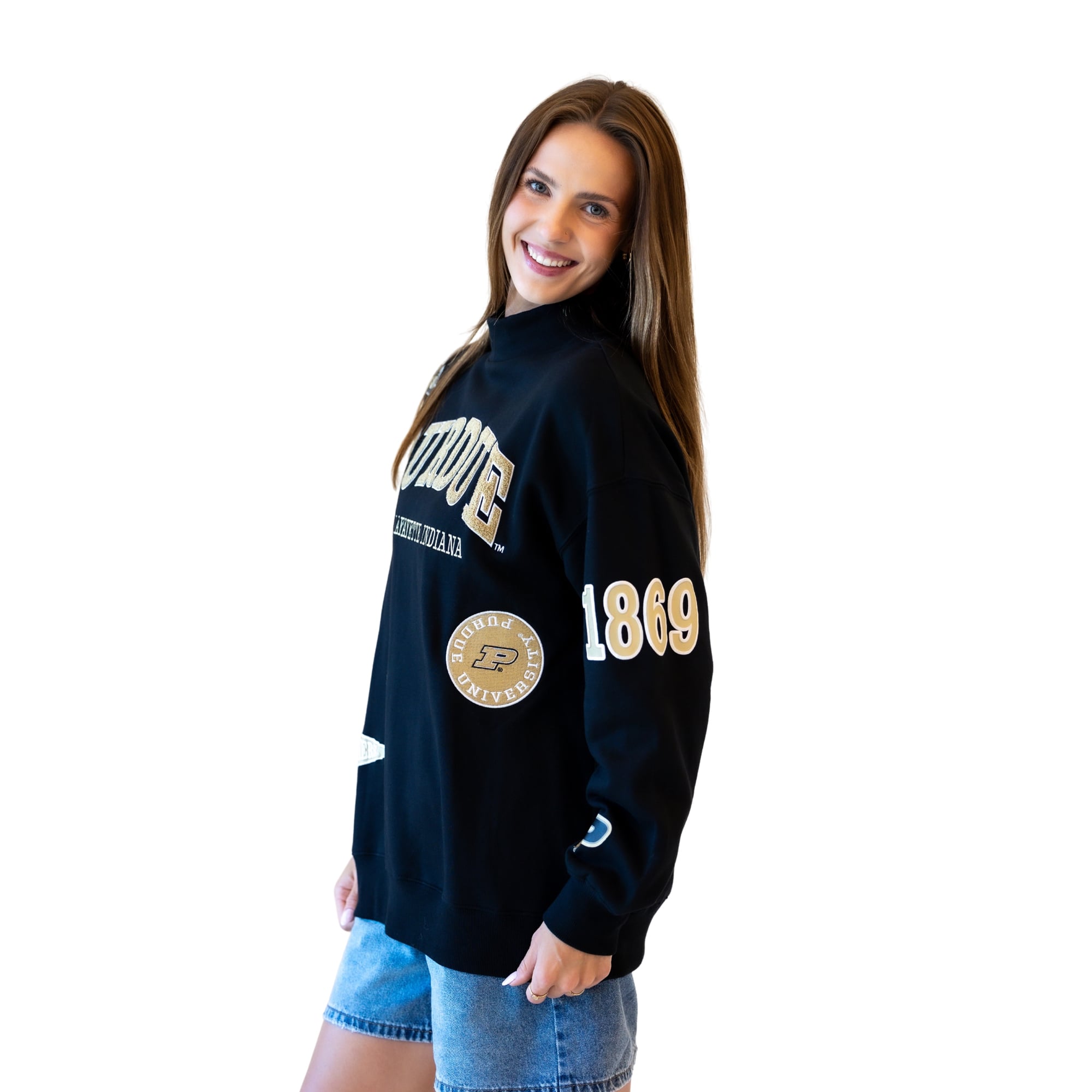 Sweat-shirt à col montant noir écusson Purdue Boilermakers pour femmes, Gameday Social