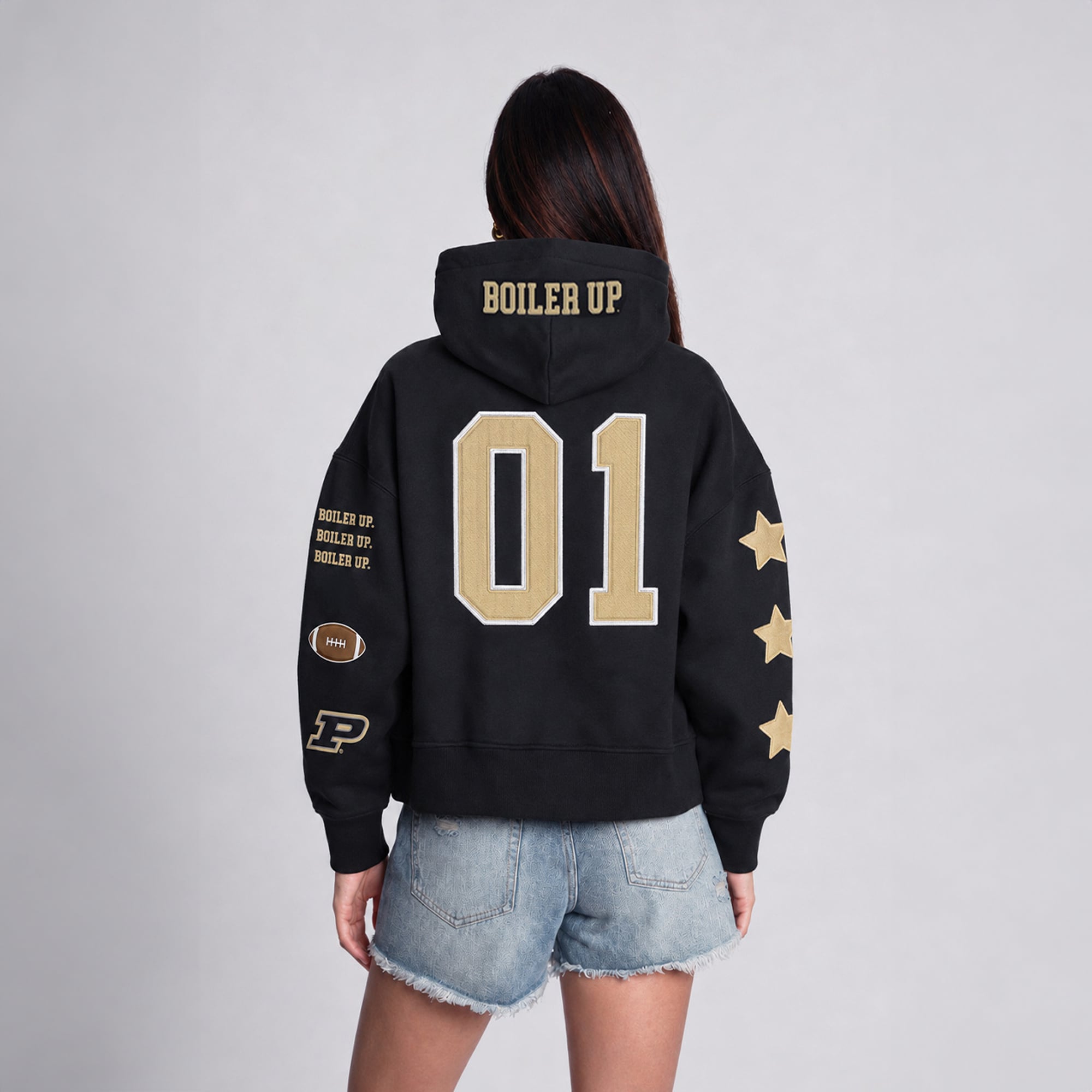 Sweat à capuche court noir Purdue Boilermakers pour femmes de la marque Hype and Vice