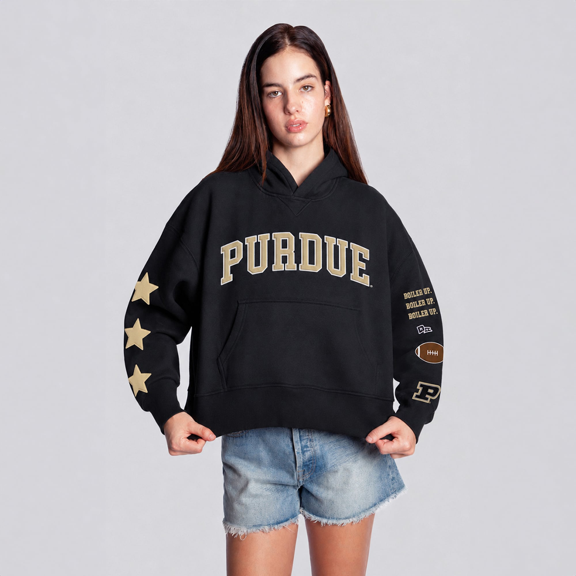 Sweat à capuche court noir Purdue Boilermakers pour femmes de la marque Hype and Vice