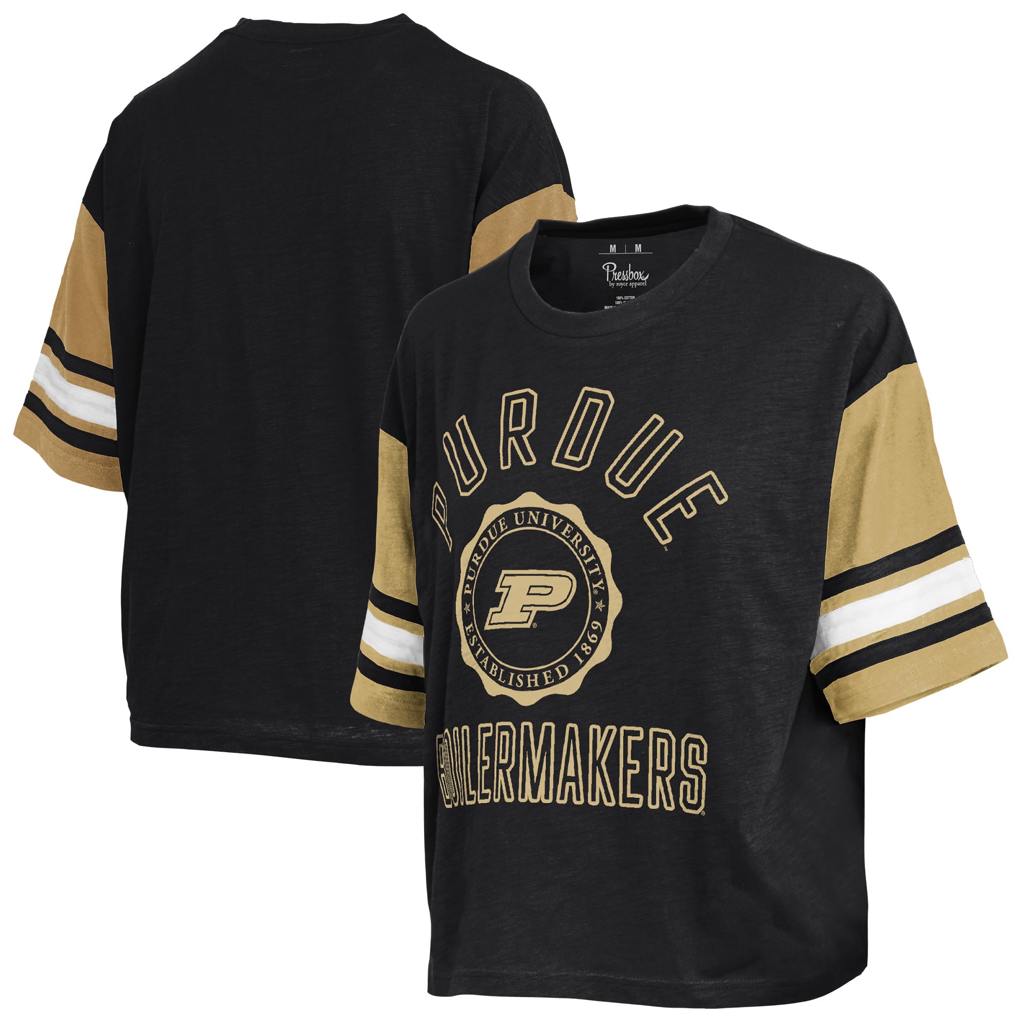 T-shirt Pressbox noir pour femmes Purdue Boilermakers Sunday Colorblock Seal