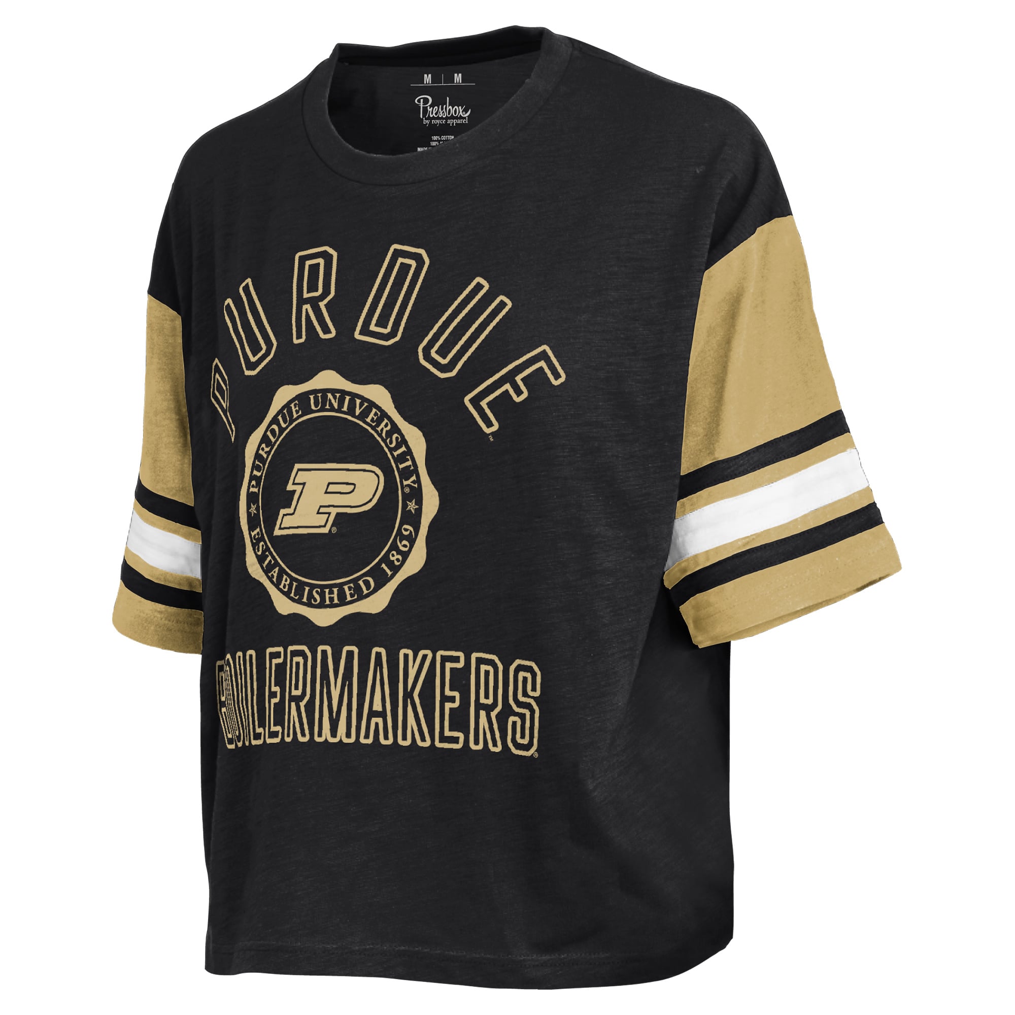 T-shirt Pressbox noir pour femmes Purdue Boilermakers Sunday Colorblock Seal