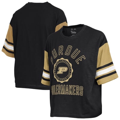  Purdue Boilermakers Pressbox Women's Sunday Colorblock Seal T-Shirt - Black