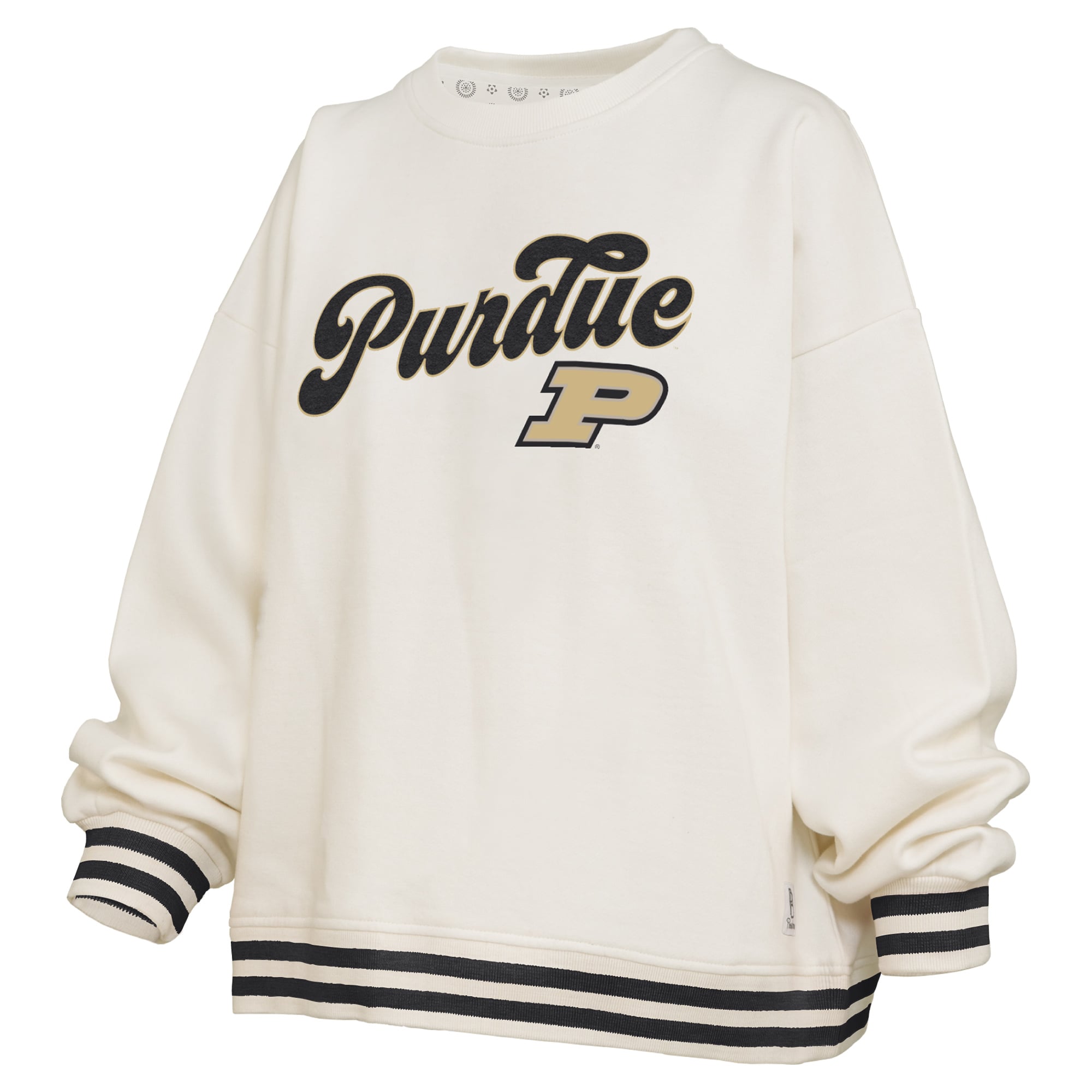 Women's Pressbox Cream Purdue Boilermakers Bonanza Chenille Ribbed Sweatshirt
