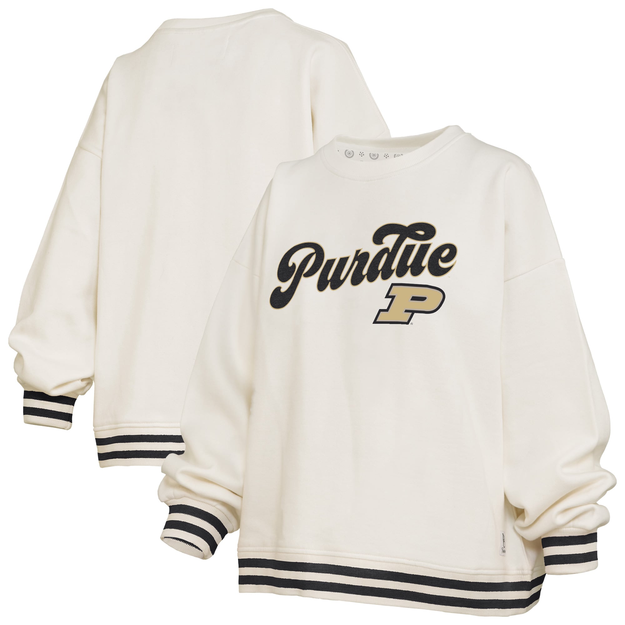Women's Pressbox Cream Purdue Boilermakers Bonanza Chenille Ribbed Sweatshirt