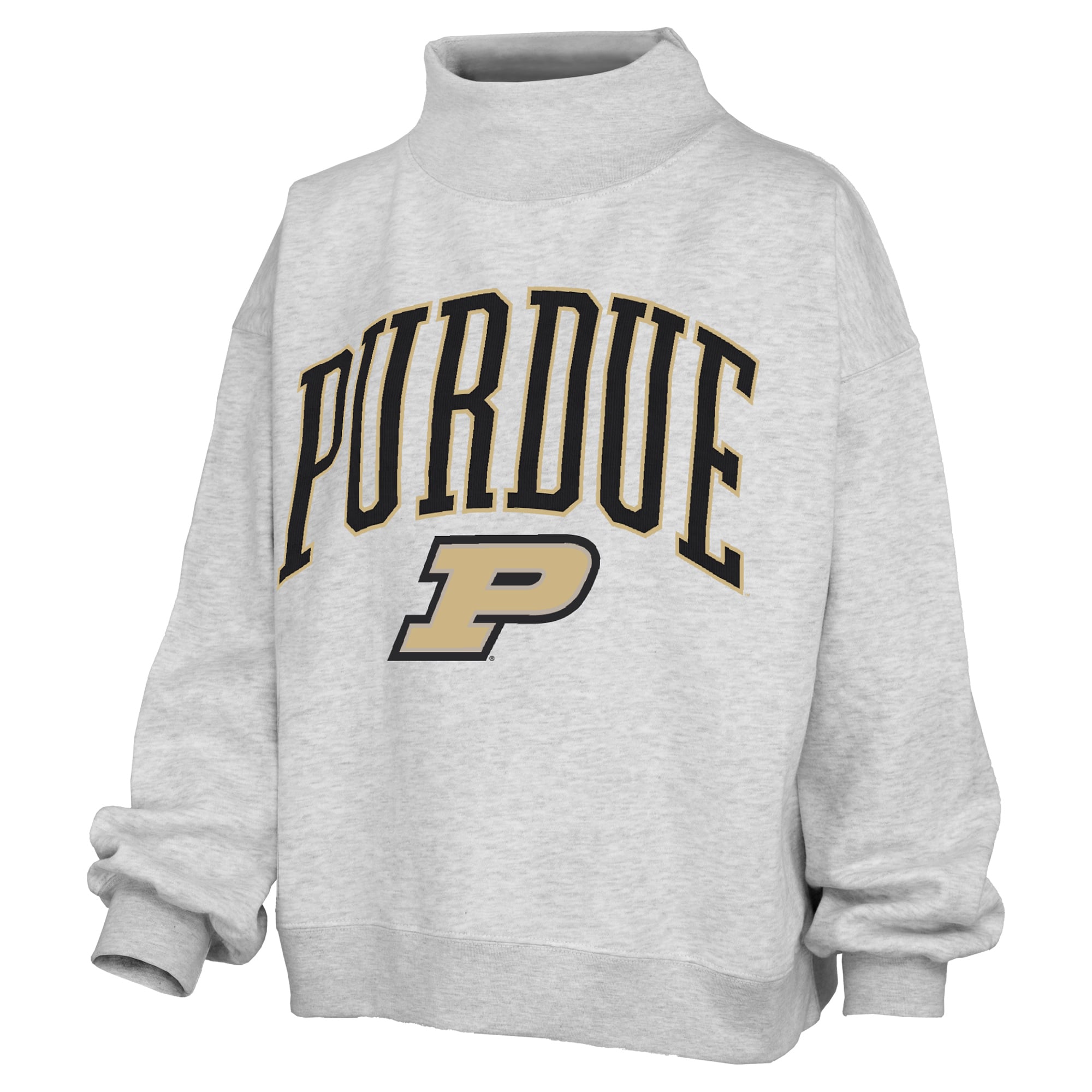 Women's Pressbox Gray Purdue Boilermakers Nelson Texture Lingo Mock Neck Fleece Sweatshirt