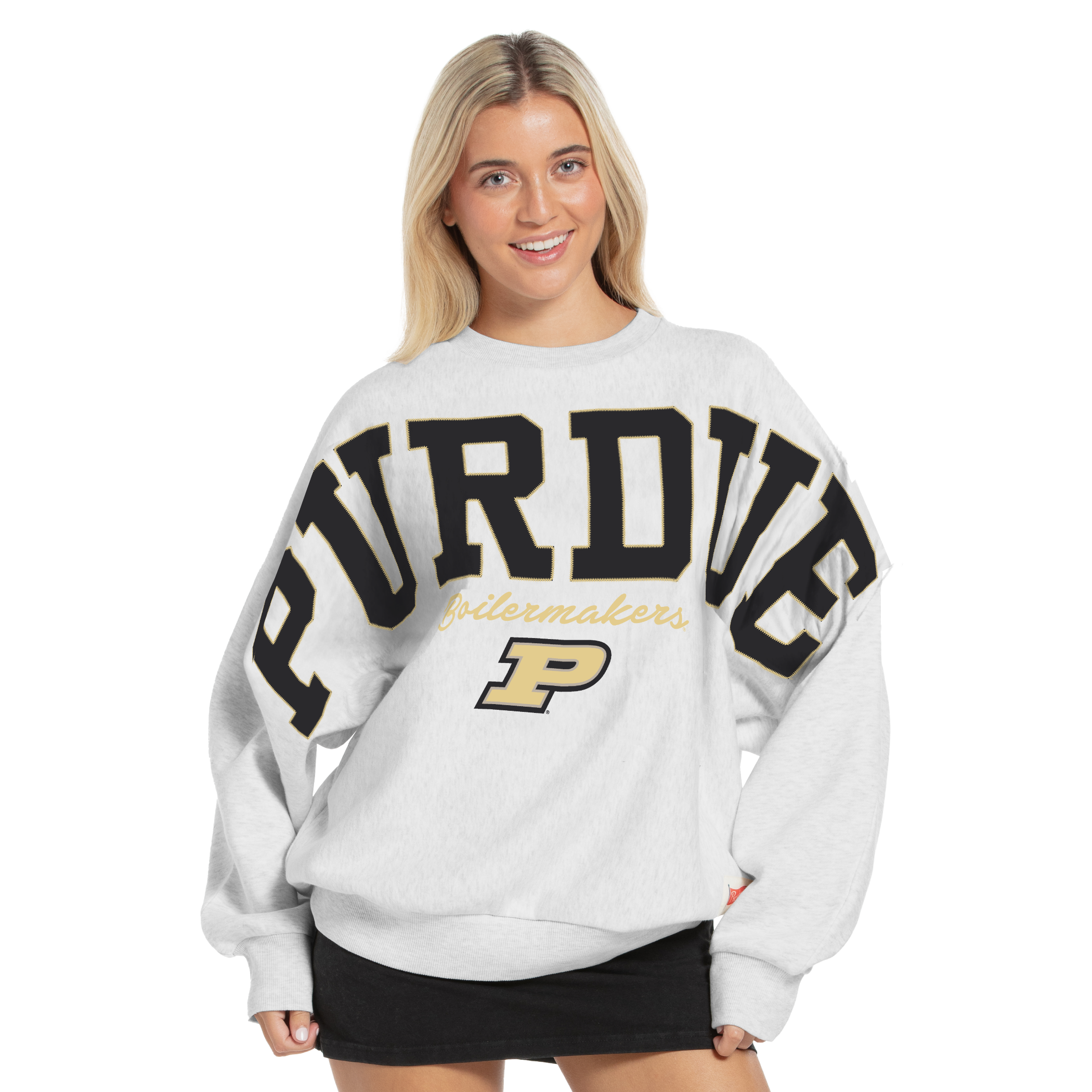 Sweat-shirt oversize en flanelle gris chiné pour femme, modèle Pressbox Purdue Boilermakers.