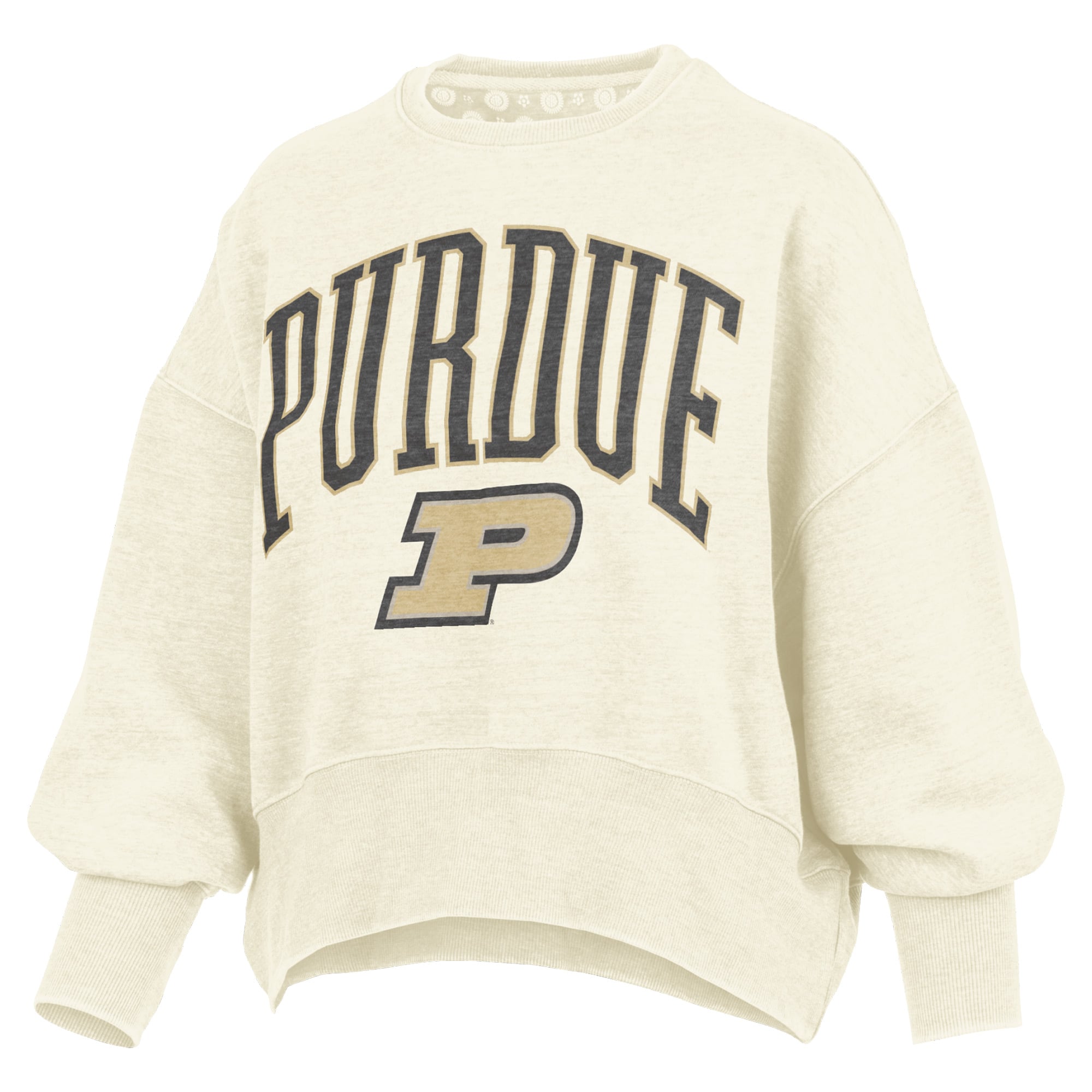 Sweat-shirt ras du cou surdimensionné à taille haute Pressbox Natural Purdue Boilermakers pour femme