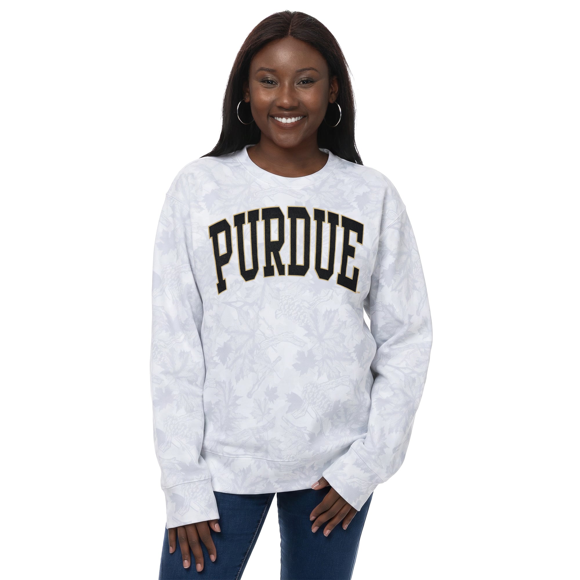 Women's ZooZatz  Gray Purdue Boilermakers Camo Arch Logo Fleece Crewneck Sweatshirt