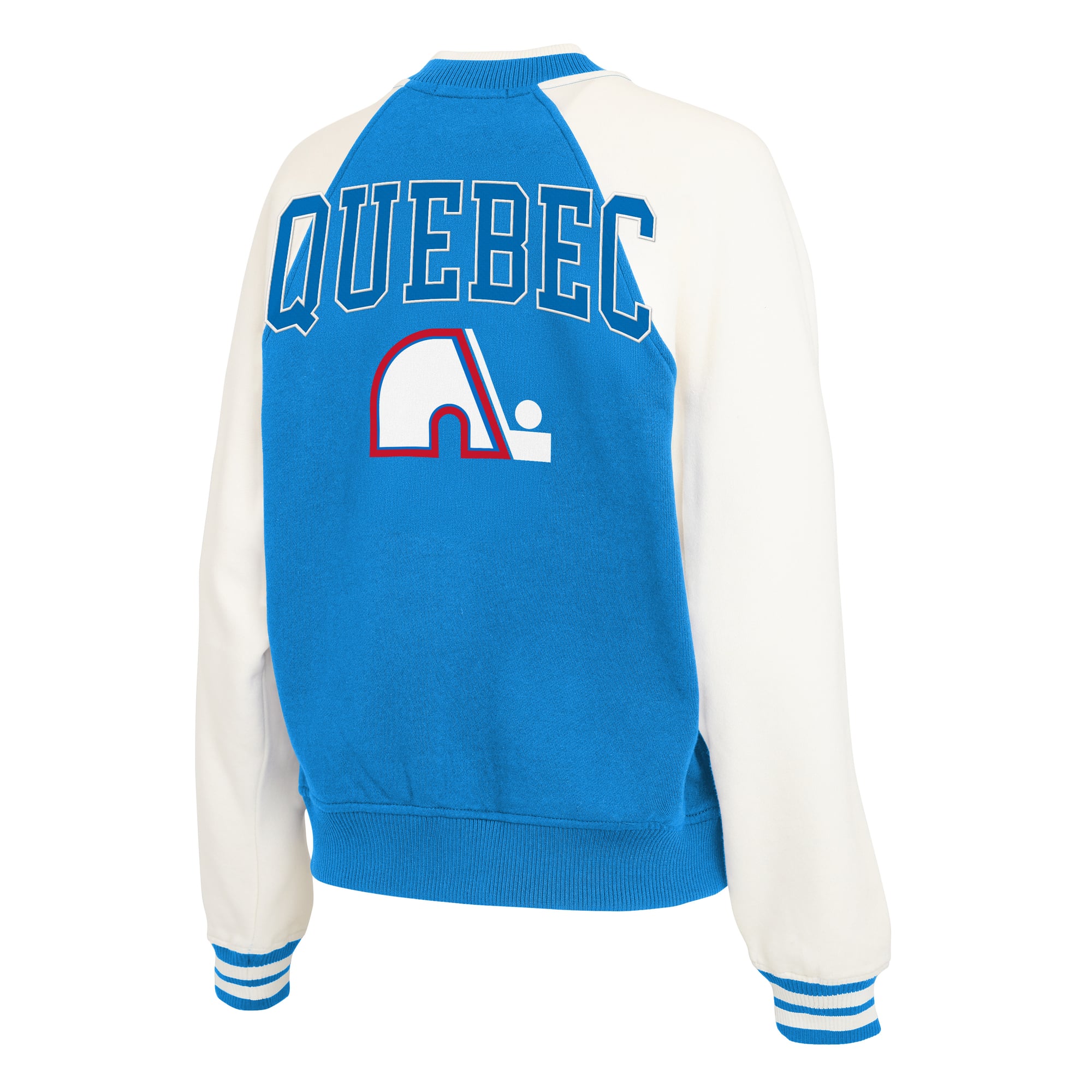 Veste polaire universitaire zippée bleue et blanche des Nordiques du Québec de WEAR by Erin Andrews pour femmes