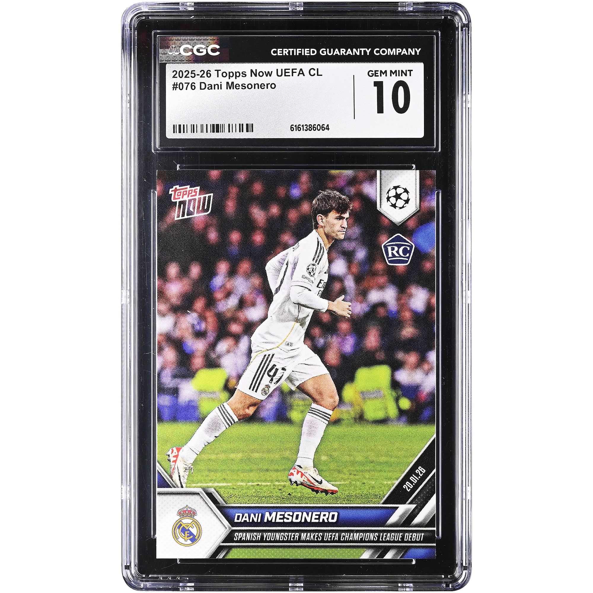 Daniel Mesonero, Real Madrid 2025-26 Topps Now UEFA CL, jeune espoir espagnol fait ses débuts en Ligue des champions de l'UEFA #76