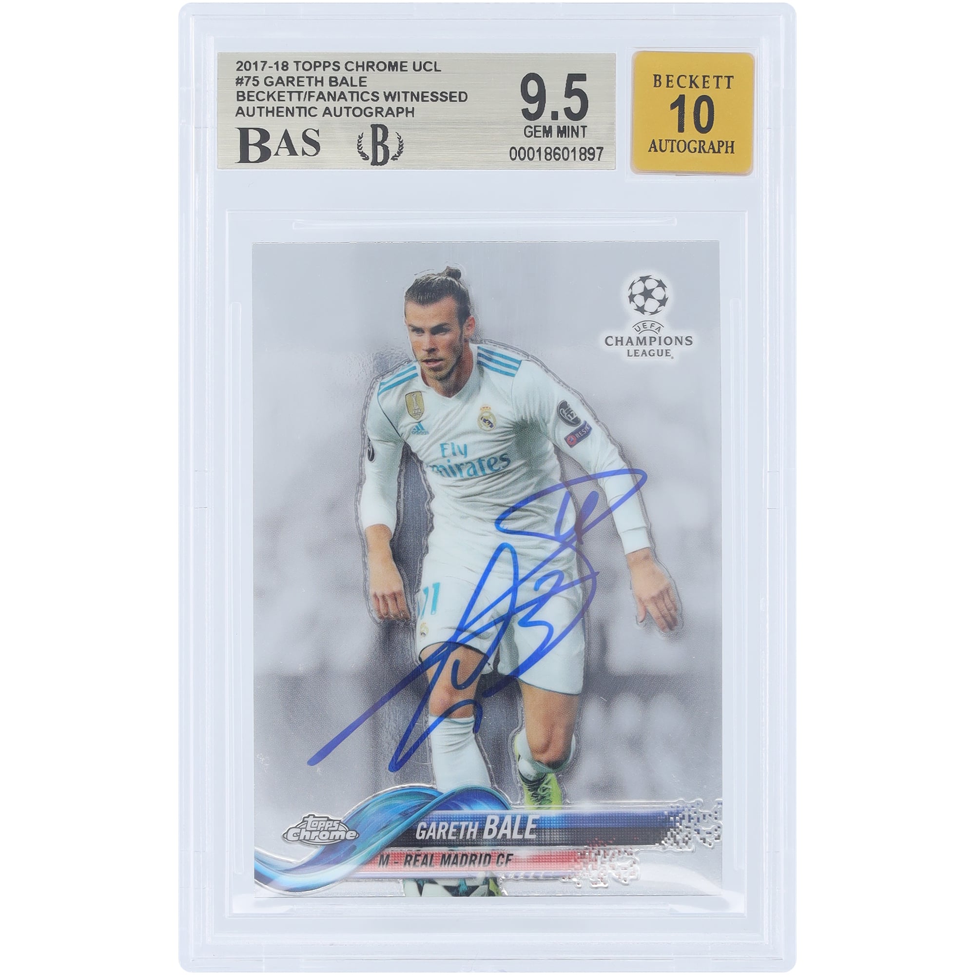 Gareth Bale Real Madrid Autographed 2017-18 Topps Chrome UEFA #75 Beckett Fanatics Witnessed Authenticated /10 Card