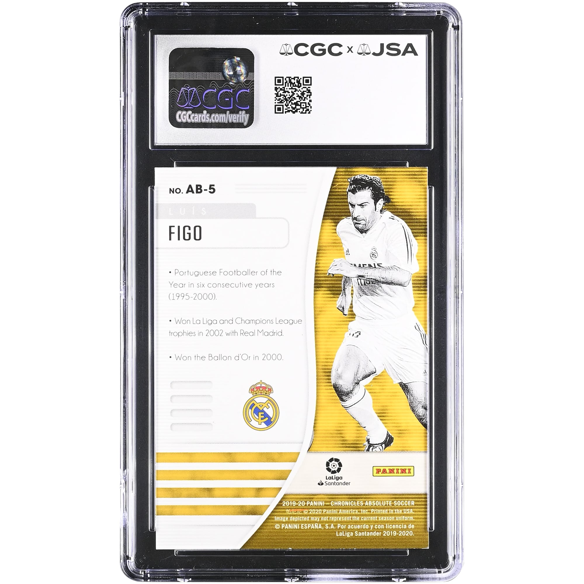 Luis Figo Real Madrid Autographed 2019-20 Panini Chronicles Absolute #AB-5 CGC Authenticated 9/10 Card