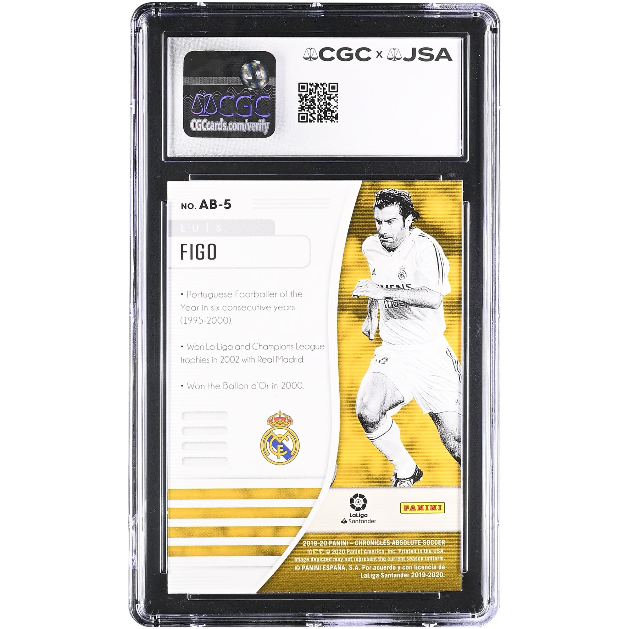 Luis Figo Real Madrid Autographed 2019-20 Panini Chronicles Absolute #AB-5 CGC Authenticated Auto 10 Card