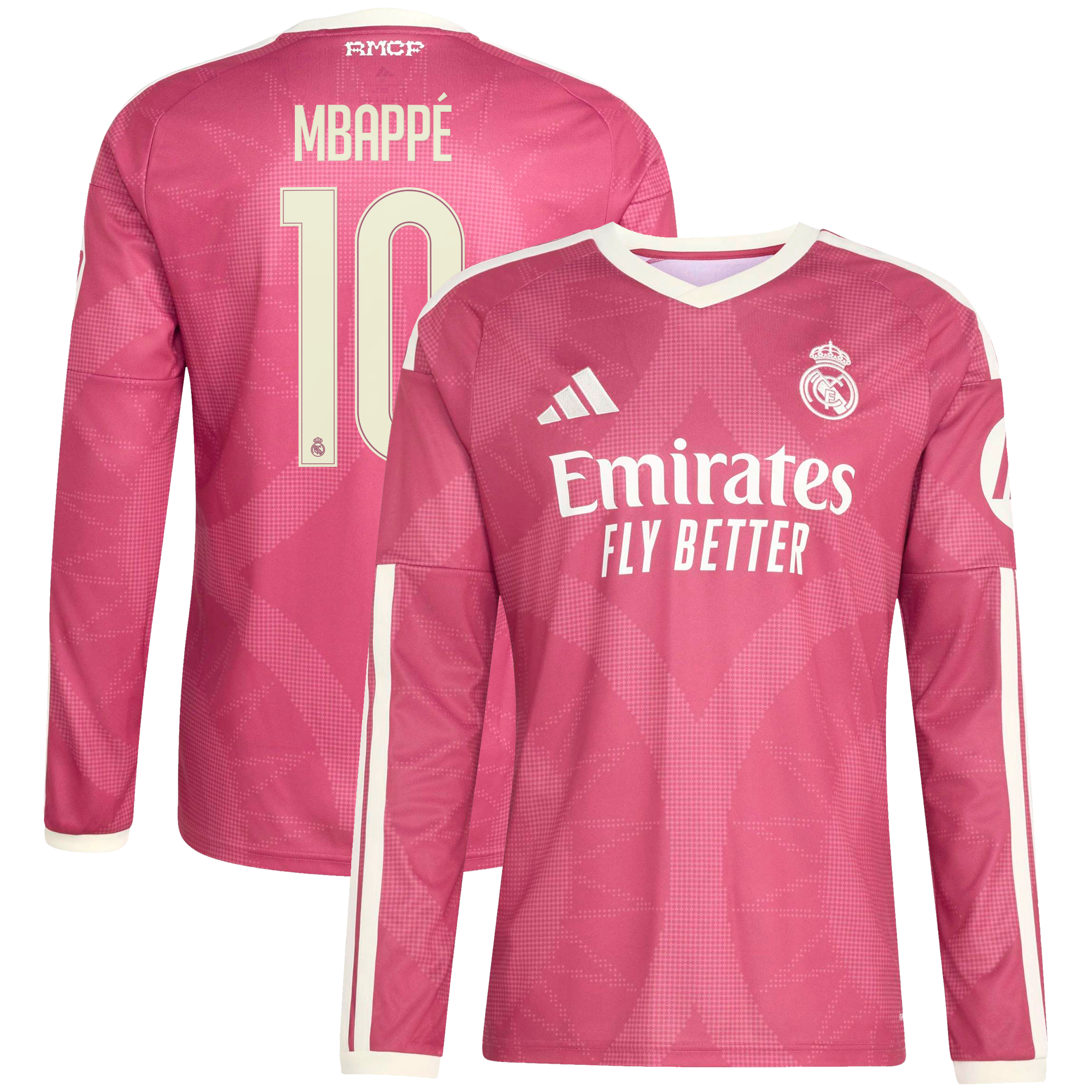 Maillot réplique adidas Kylian Mbappé rose Real Madrid 2026/27 à manches longues (troisième maillot)
